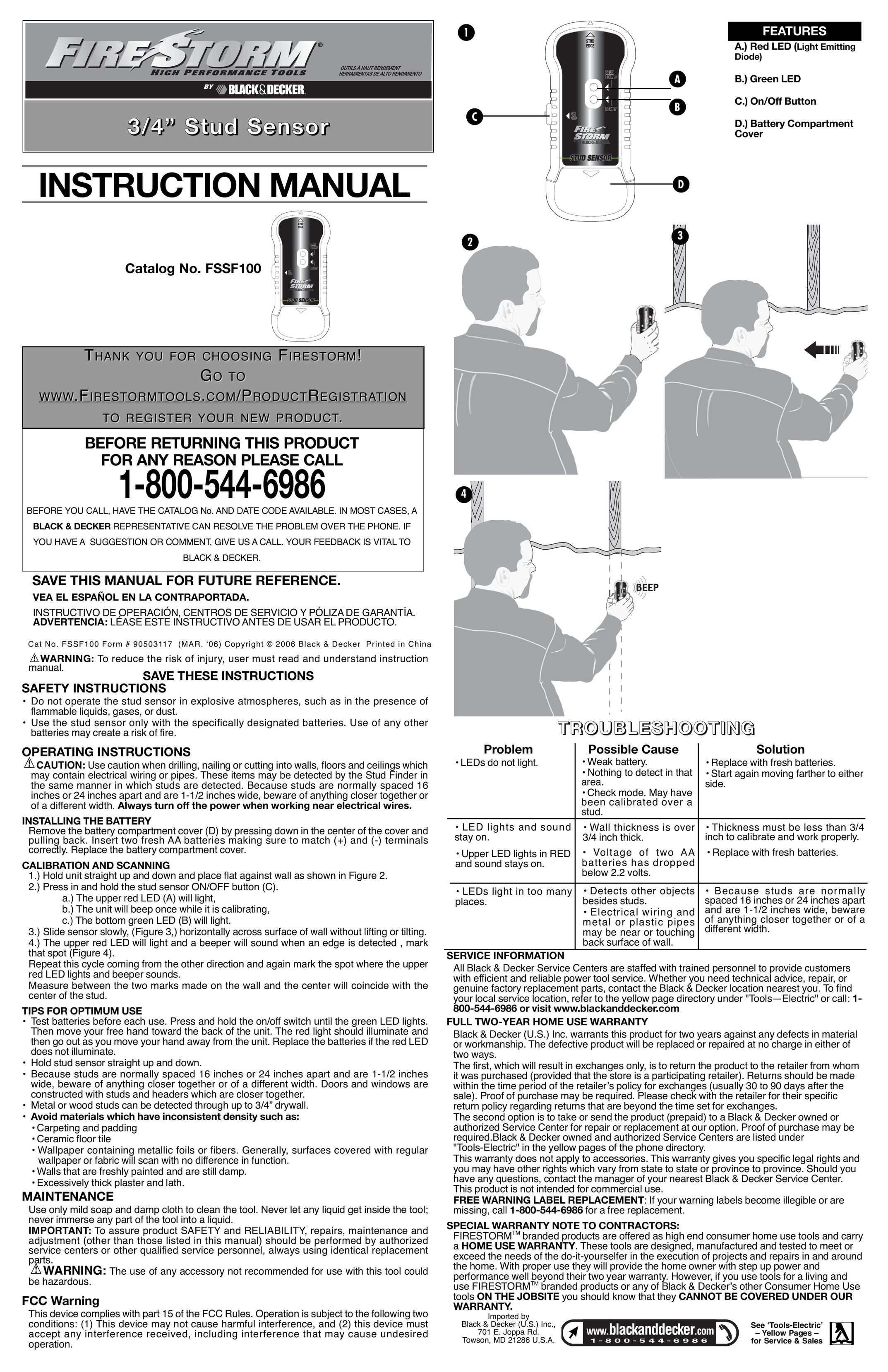 Black & Decker FSSF100 Stud Sensor User Manual