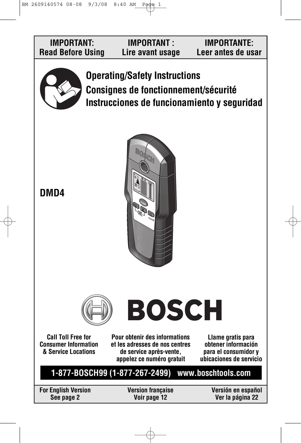 Bosch Power Tools DMD4 Stud Sensor User Manual