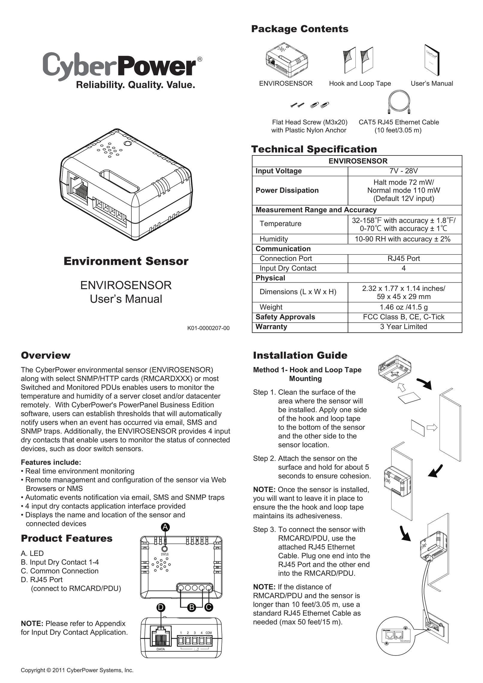 CyberPower K01-0000207-00 Stud Sensor User Manual