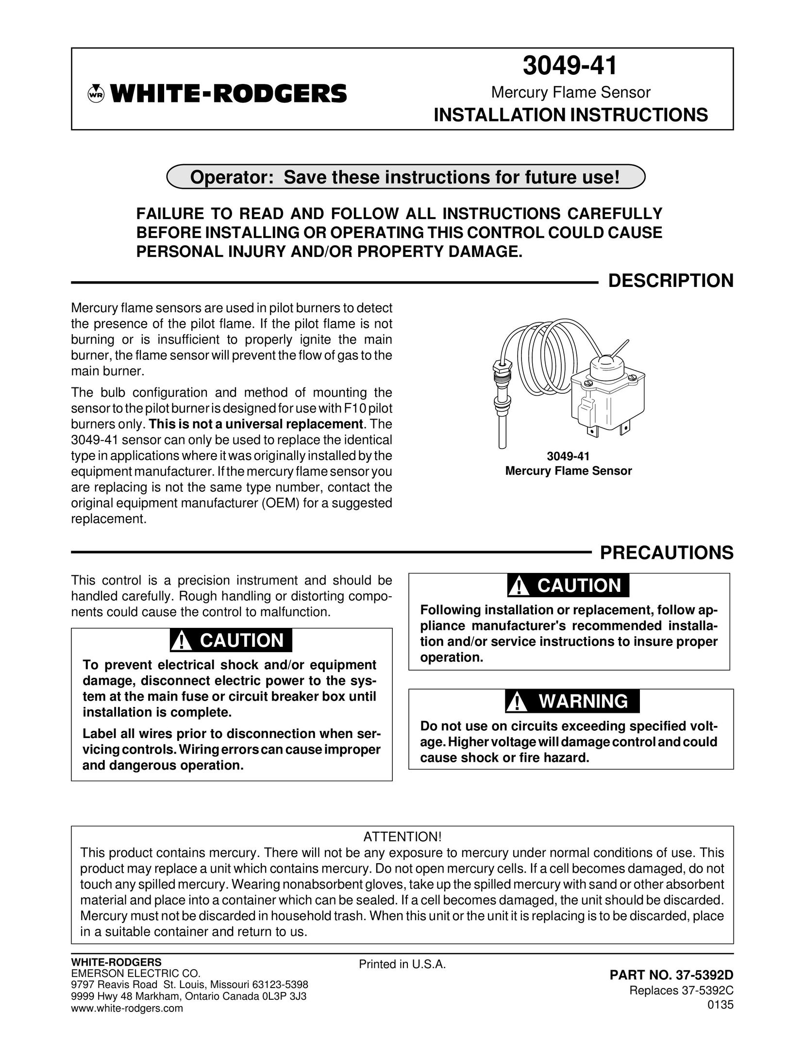 Emerson Process Management 37-5392D Stud Sensor User Manual