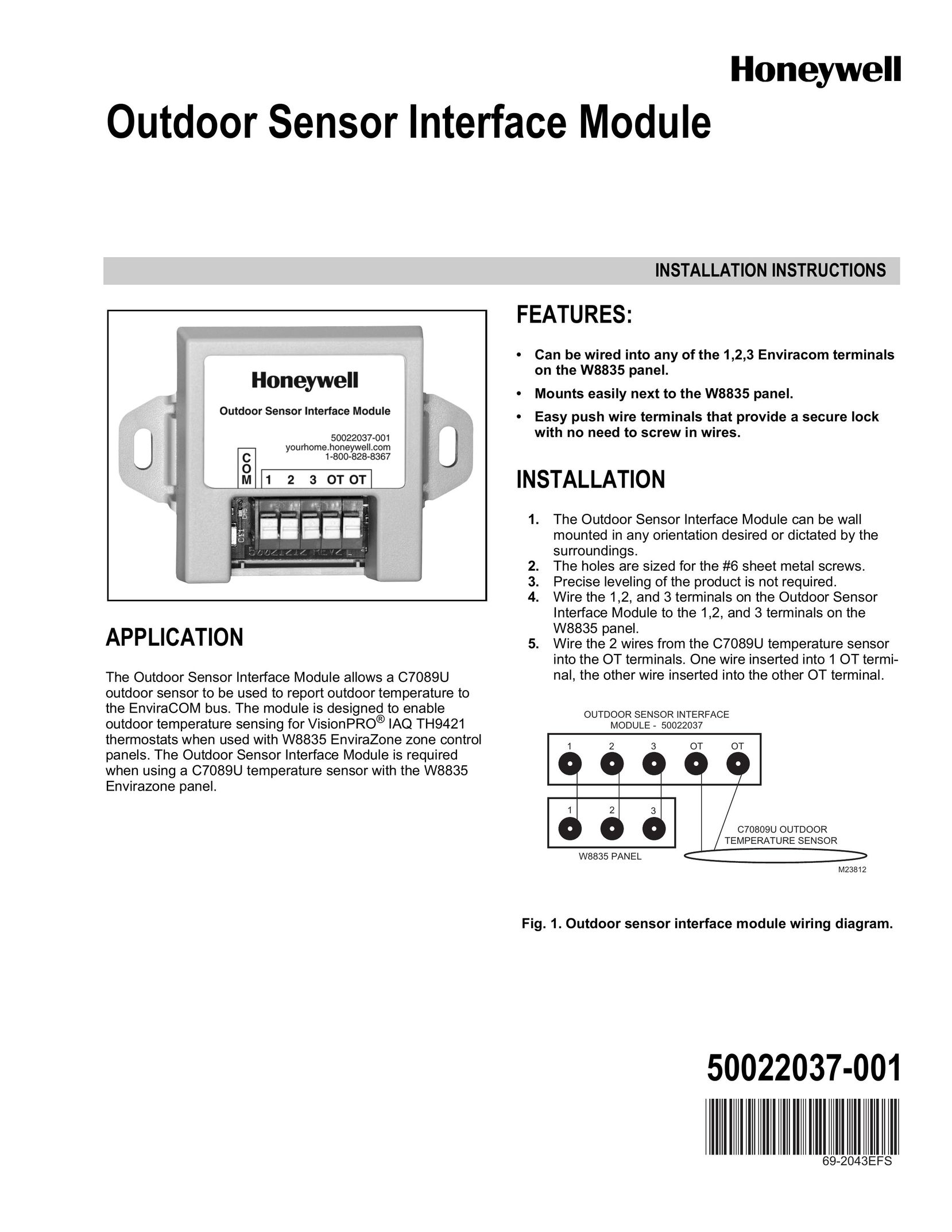 Honeywell 69-2043EFS Stud Sensor User Manual