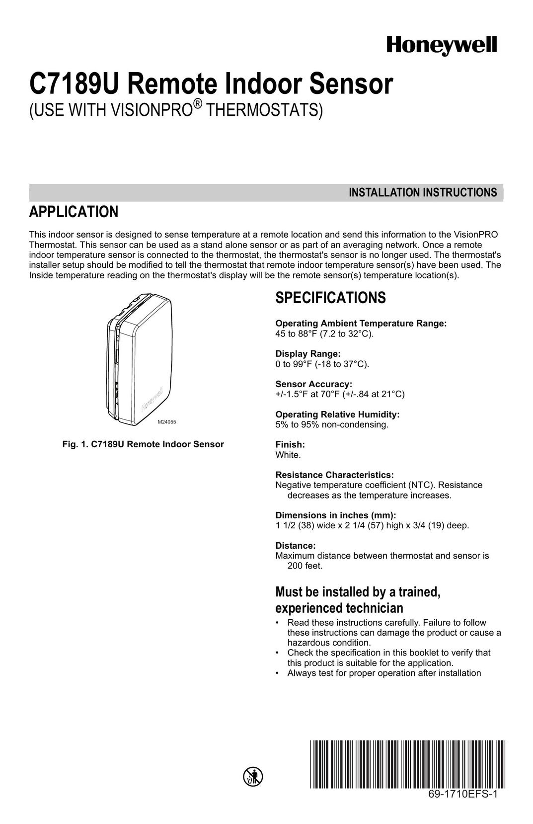 Honeywell C7189U Stud Sensor User Manual