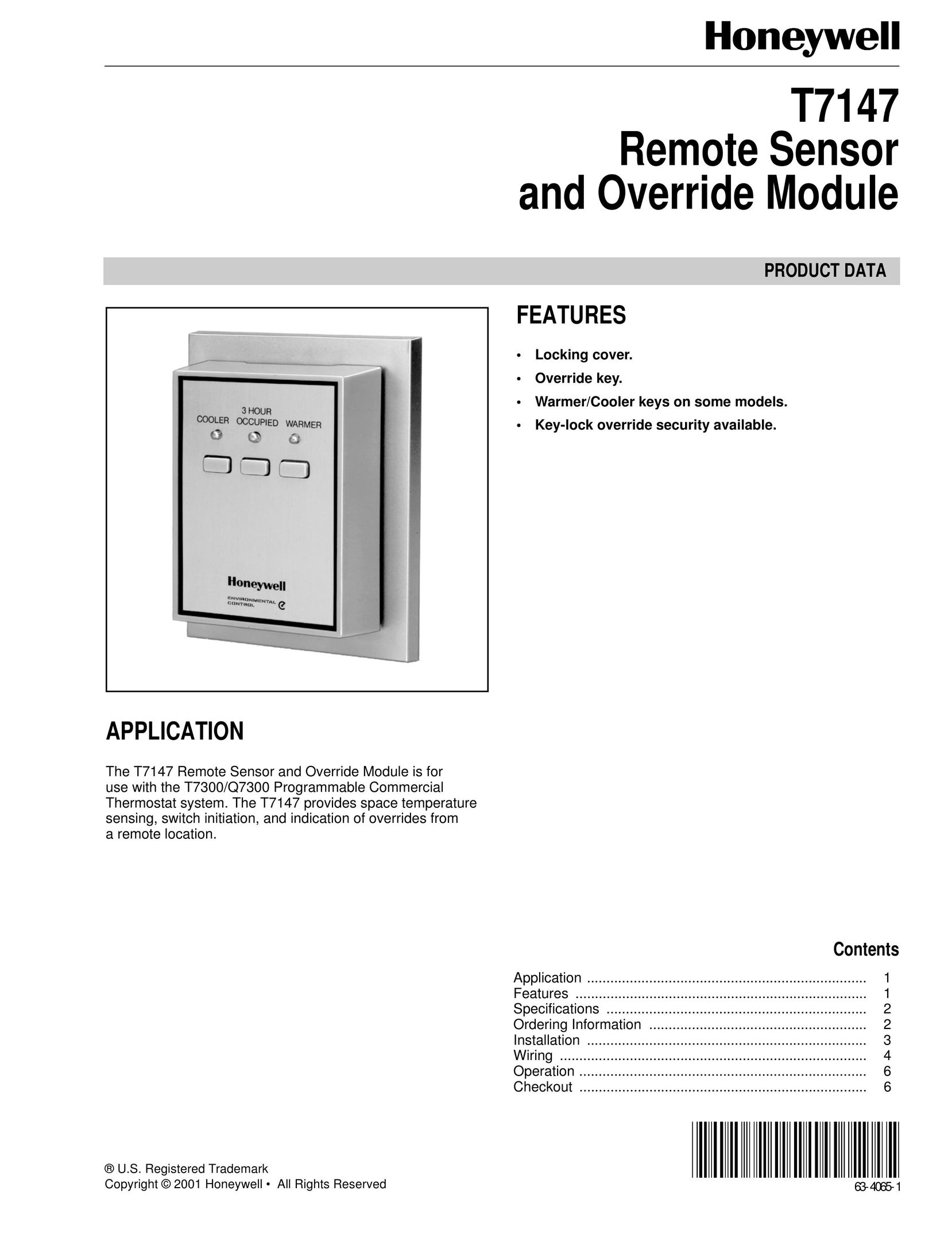 Honeywell T7147 Stud Sensor User Manual