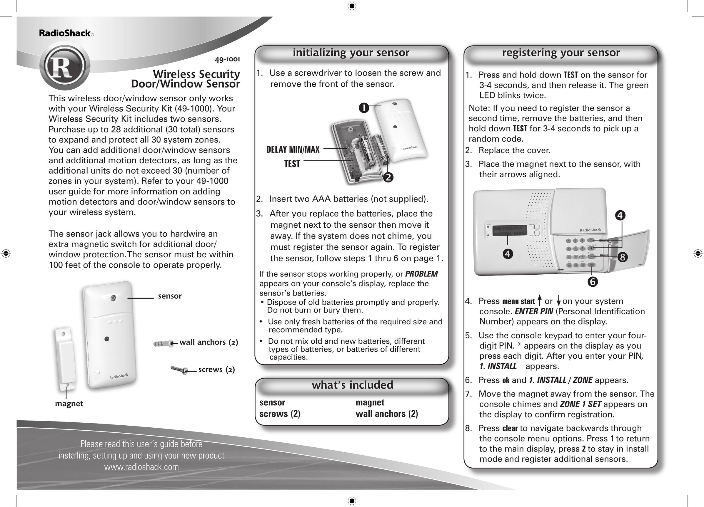 Radio Shack 49-1001 Stud Sensor User Manual