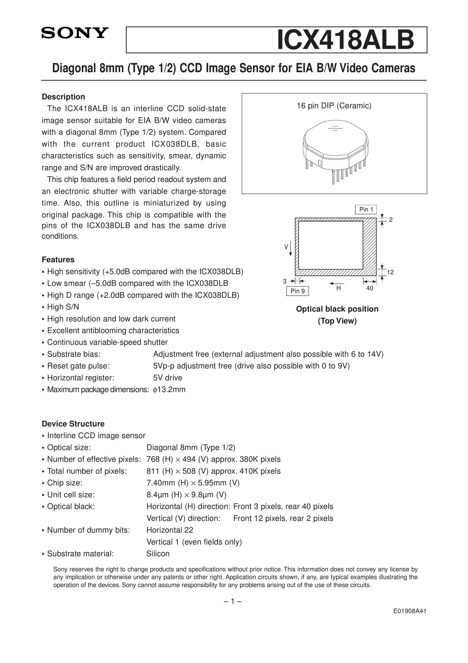 Sony ICX418ALB Stud Sensor User Manual