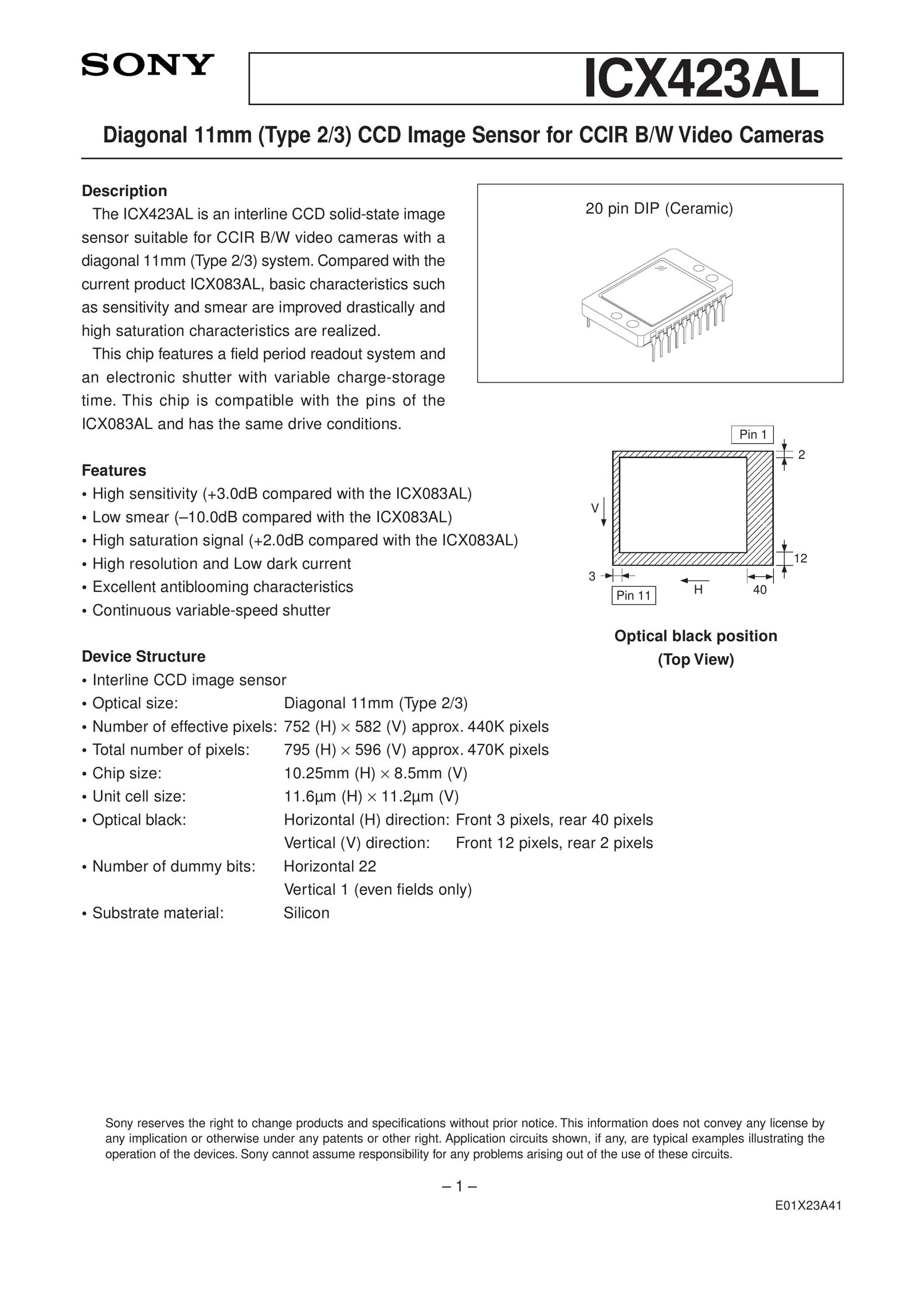 Sony ICX423AL Stud Sensor User Manual