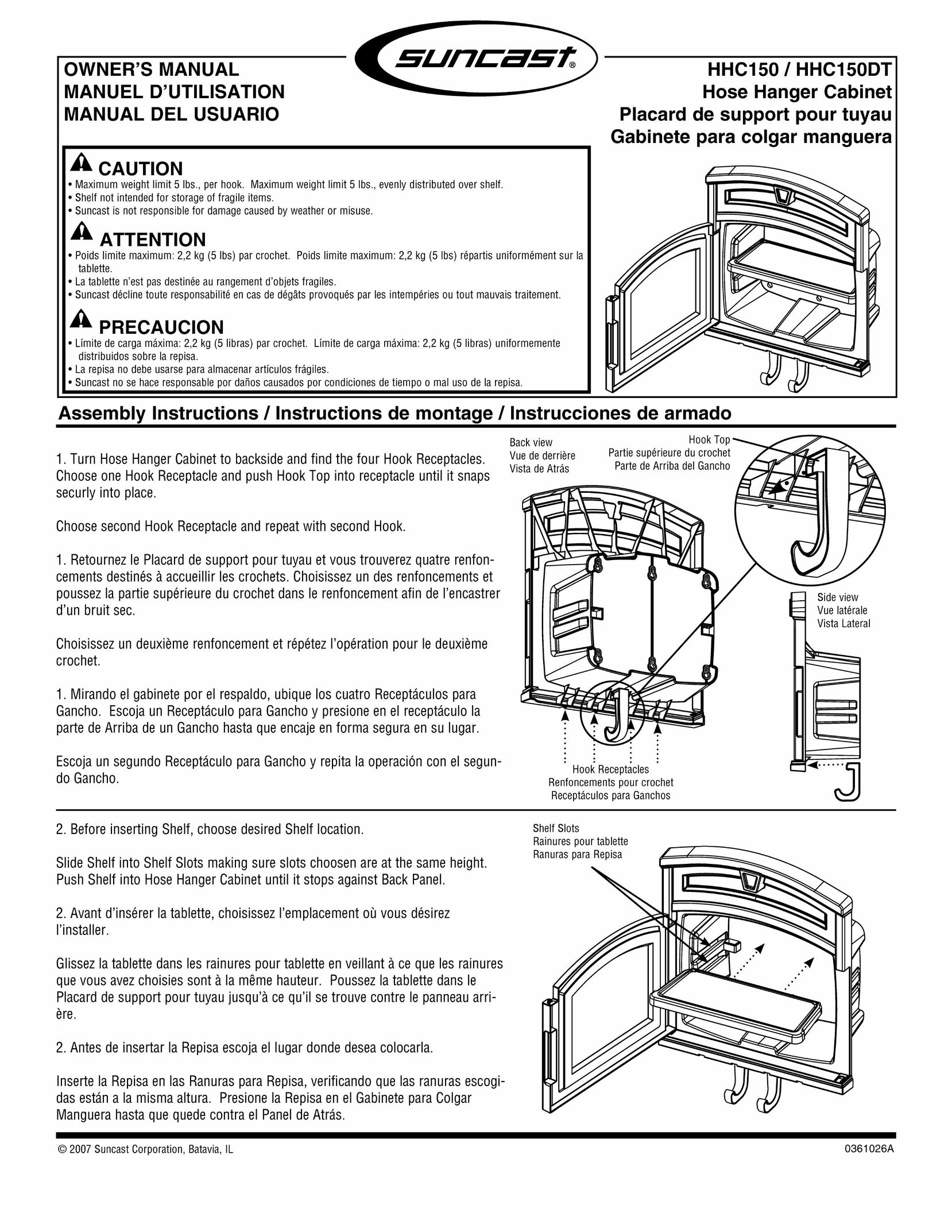 Suncast HHC150 Tool Storage User Manual