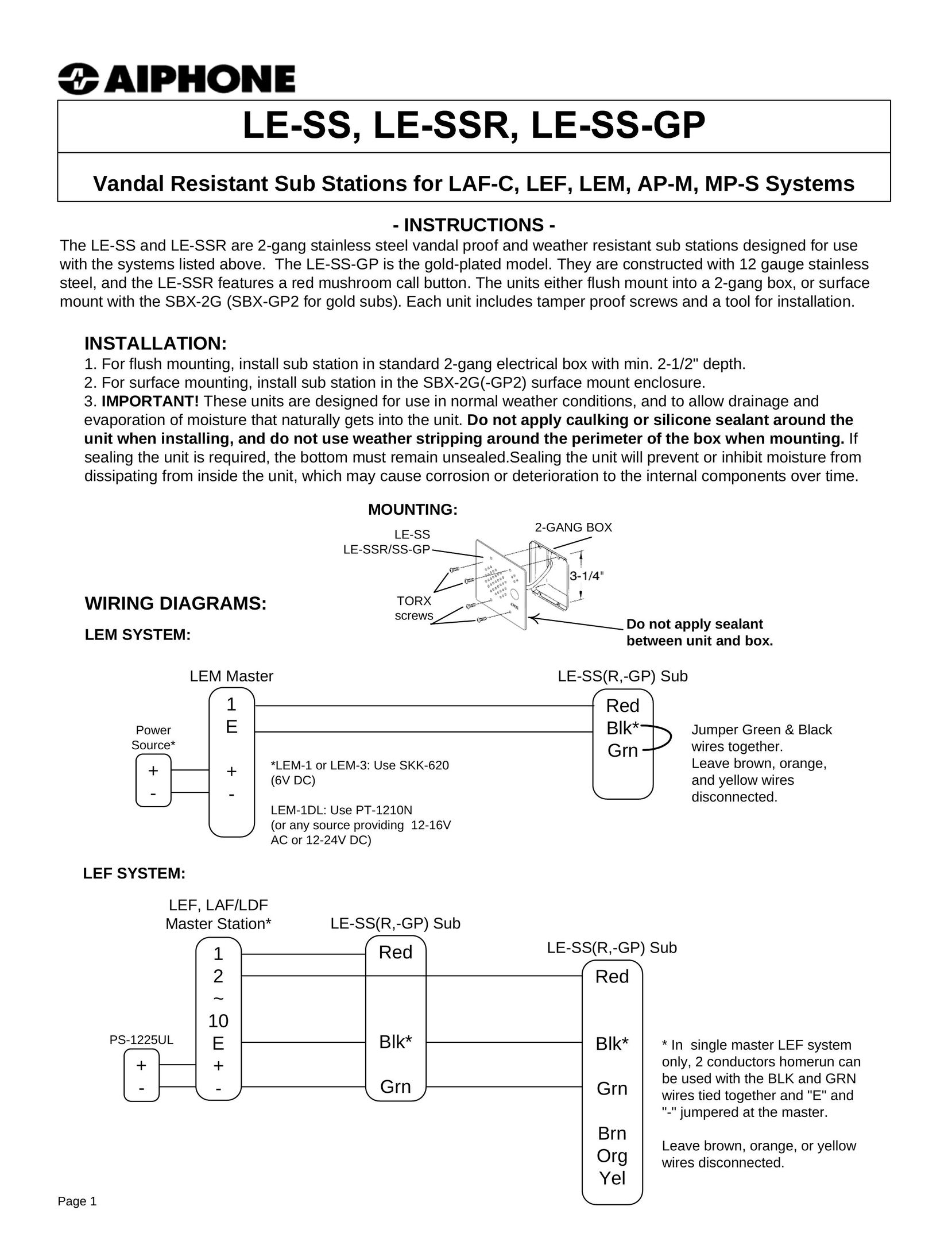Aiphone LE-SS Welder User Manual