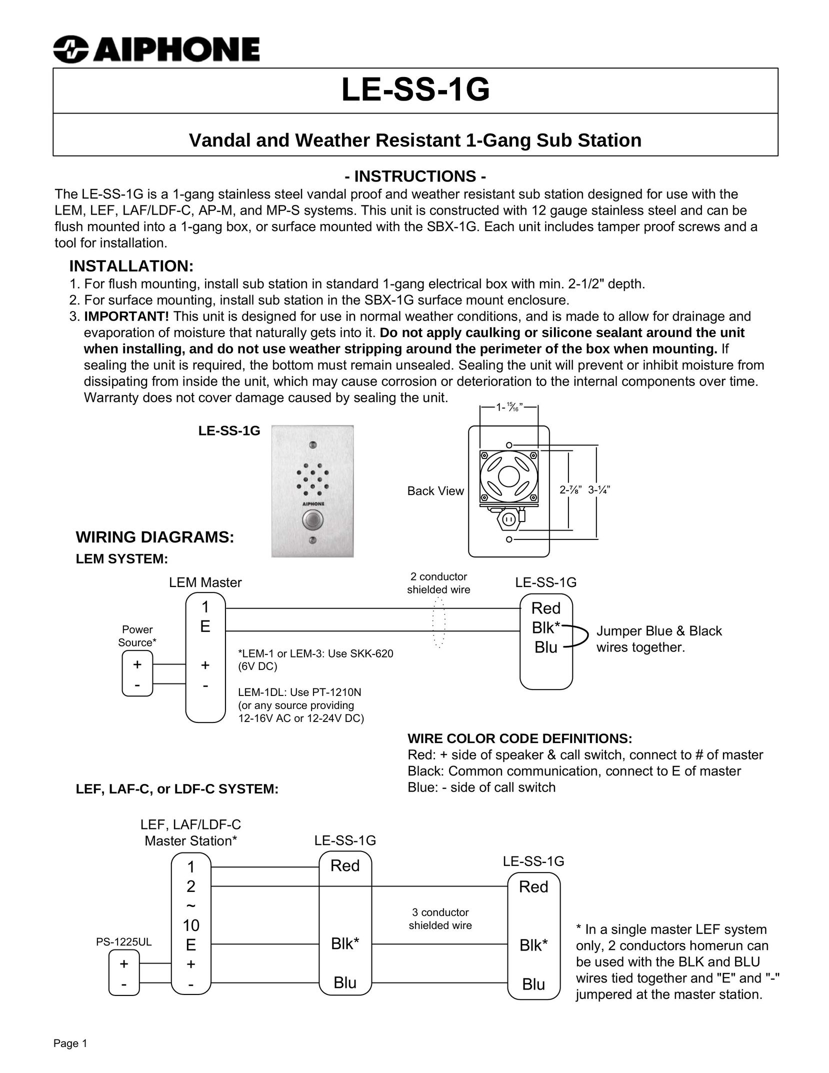 Aiphone LE-SS-1G Welder User Manual