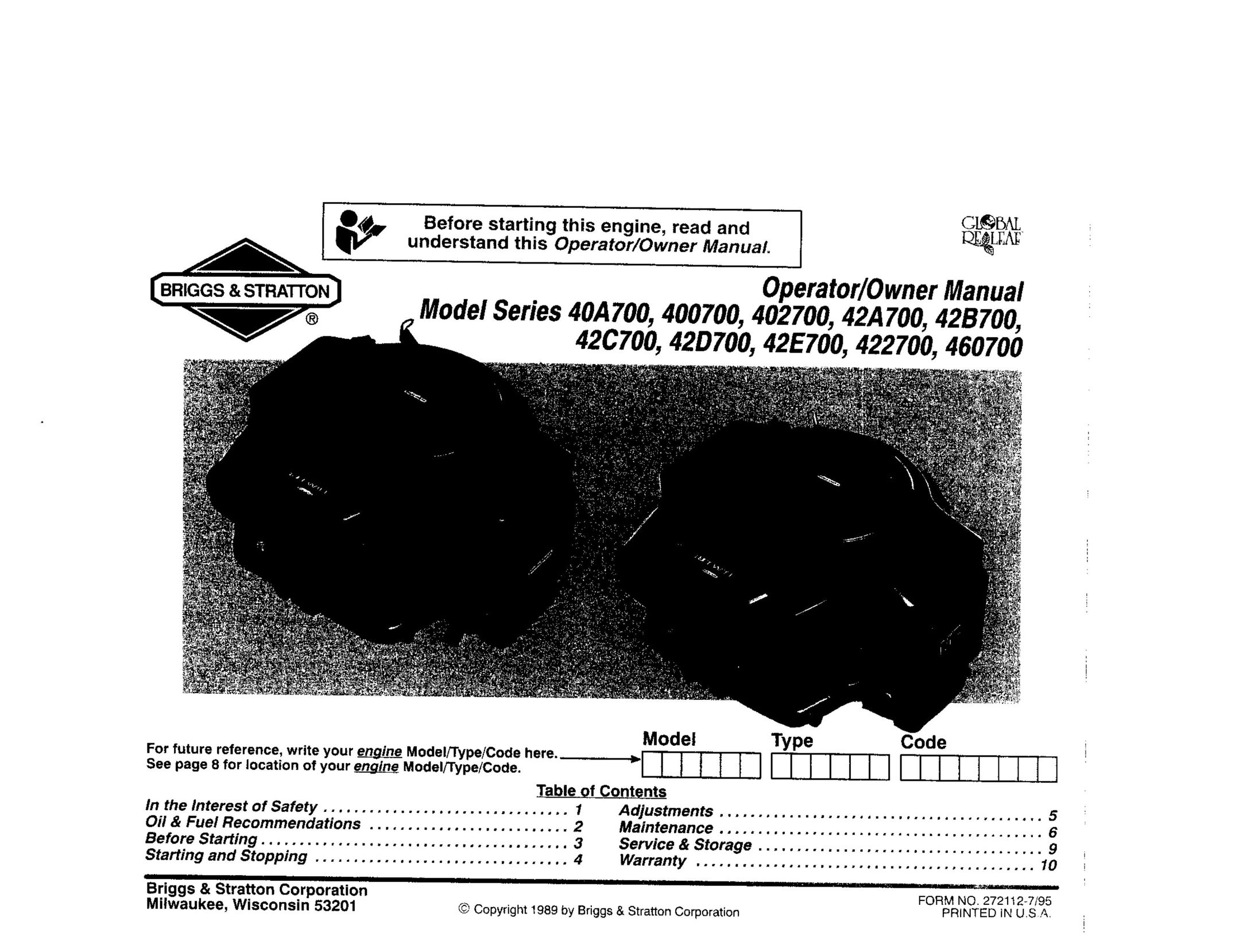 Briggs & Stratton 42A700 Welder User Manual