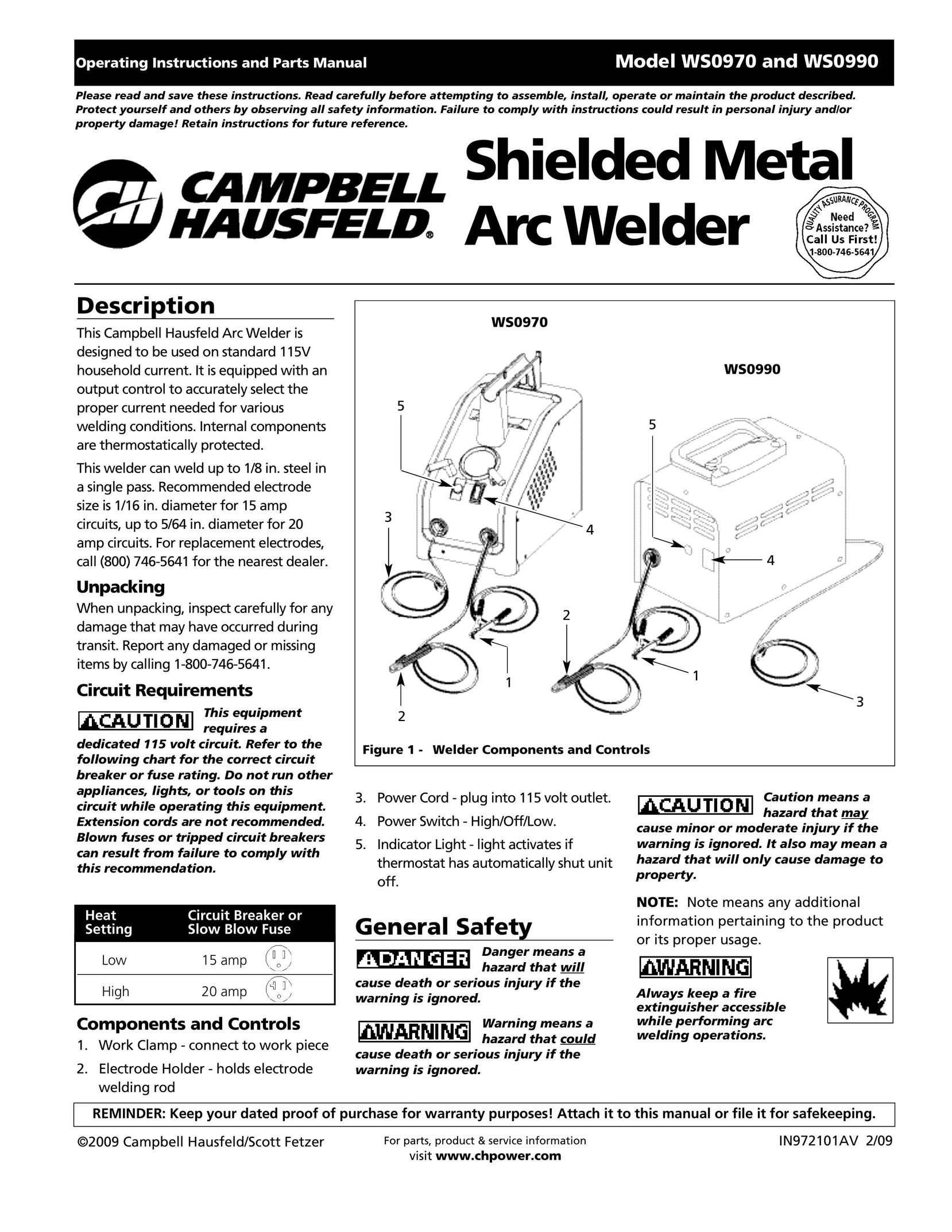 Campbell Hausfeld IN972101AV Welder User Manual
