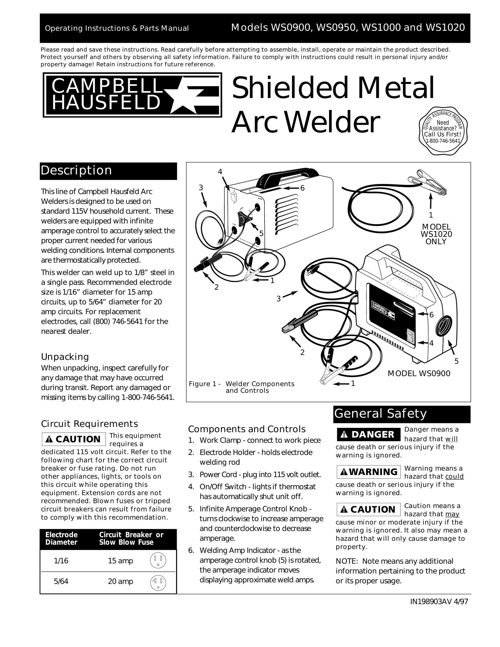 Campbell Hausfeld WS1020 Welder User Manual