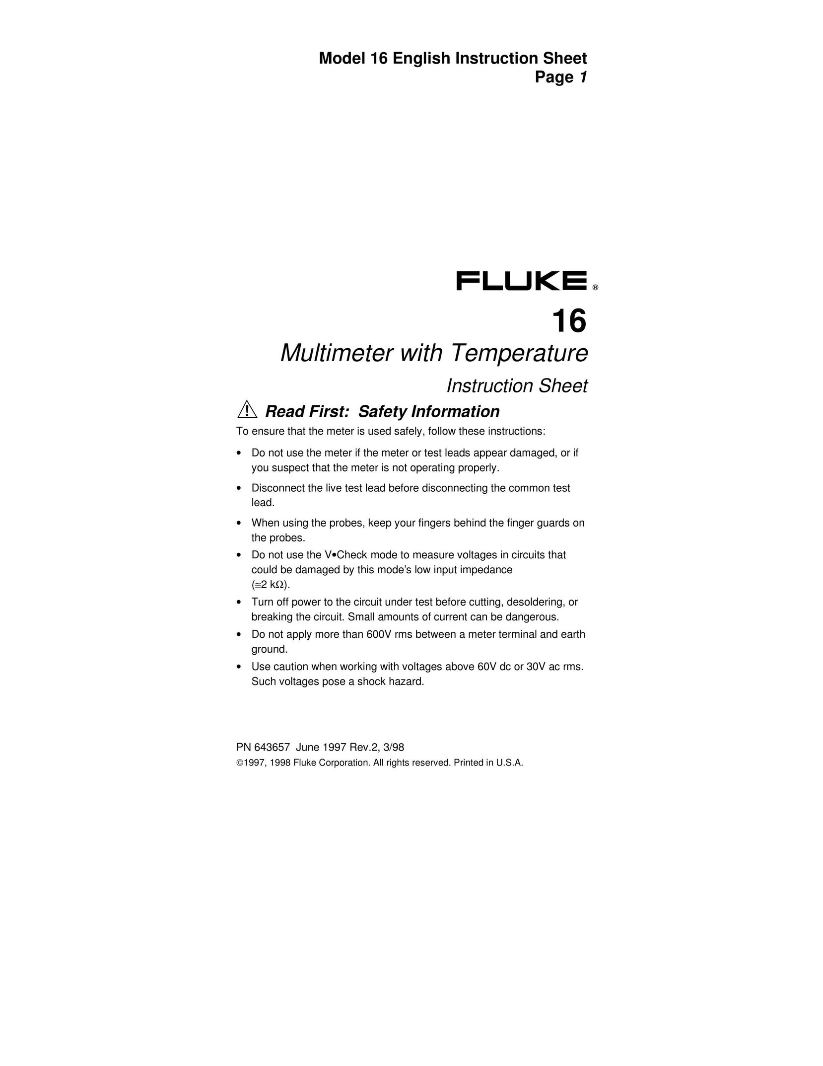 Fluke PN 643657 Welder User Manual
