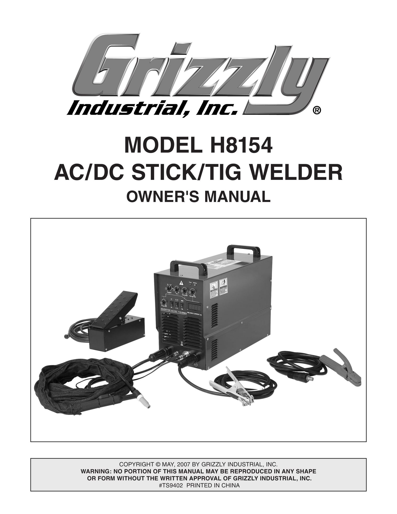 Grizzly H8154 Welder User Manual