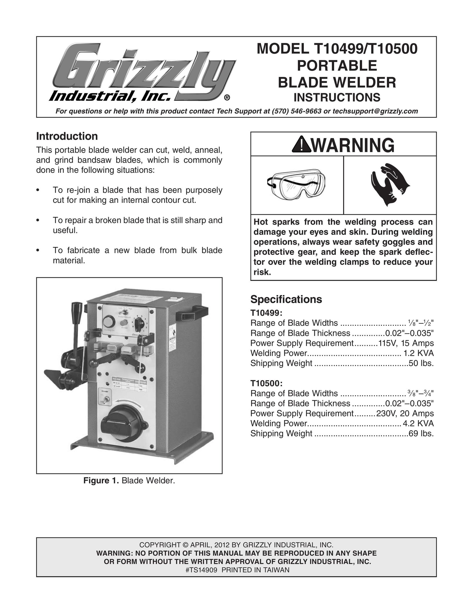 Grizzly T10499 Welder User Manual