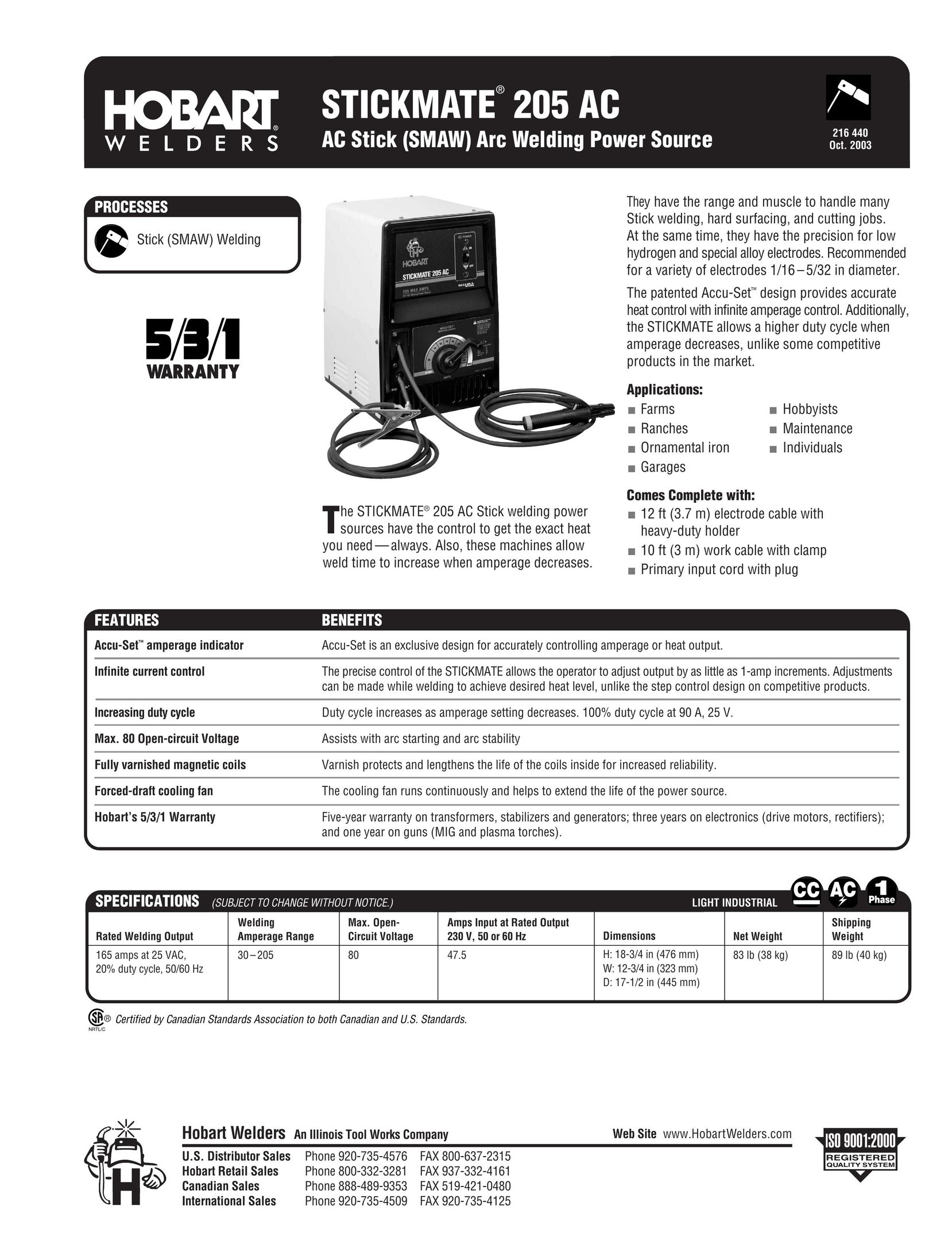 Hobart Welding Products 205 AC Welder User Manual