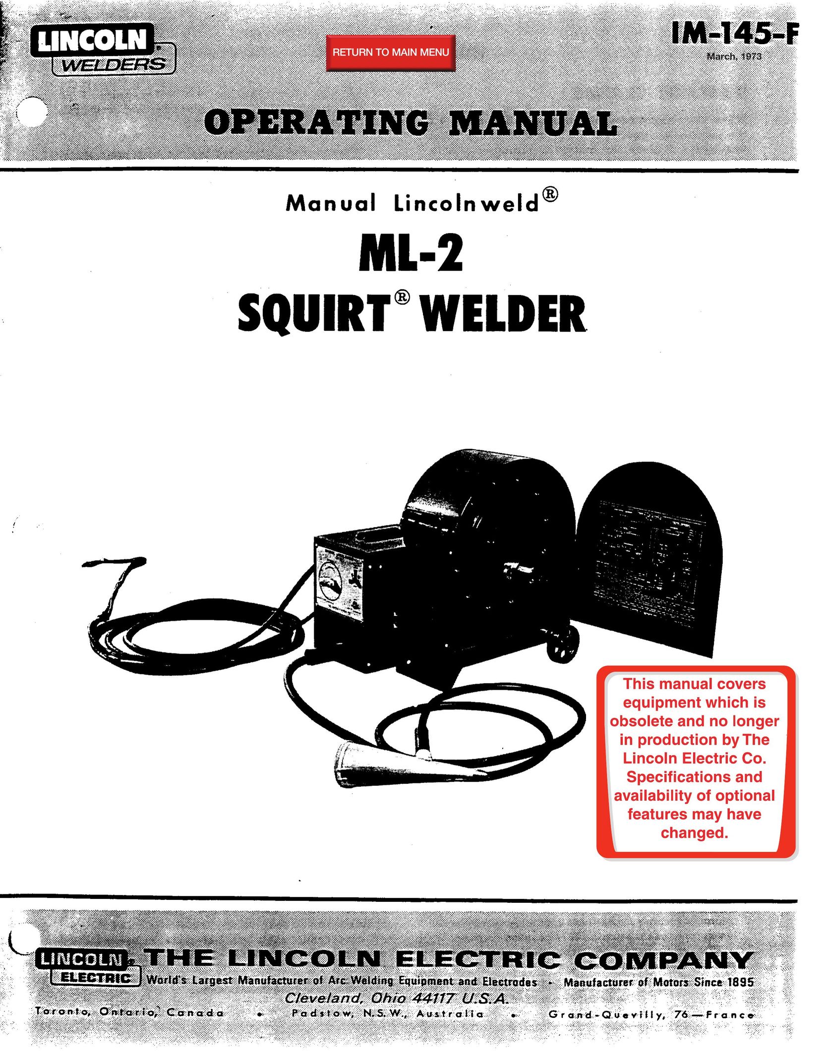 Lincoln ML-2 Welder User Manual