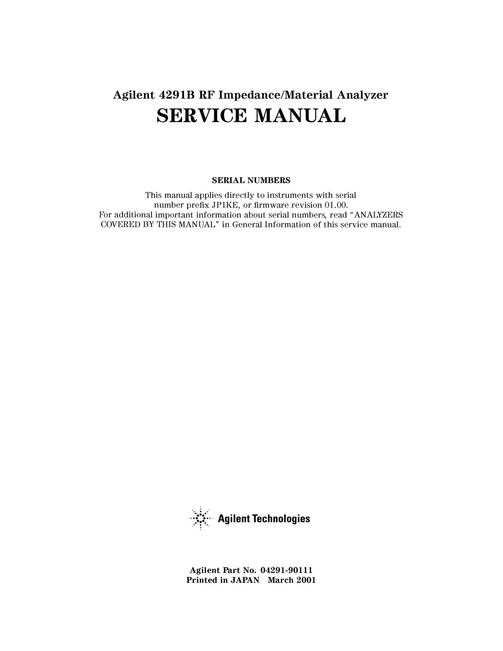 Agilent Technologies 4291B Welding System User Manual