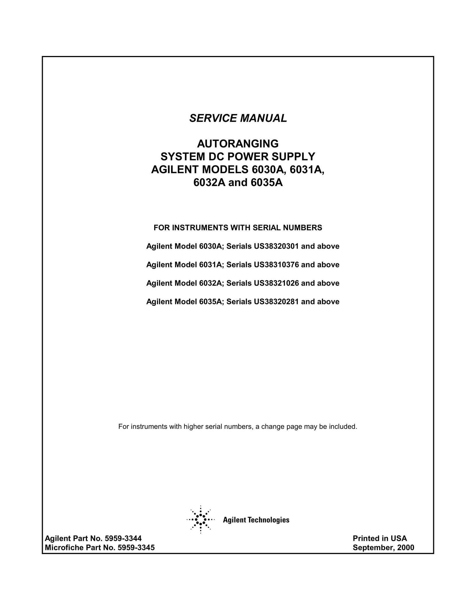 Agilent Technologies 6030A Welding System User Manual