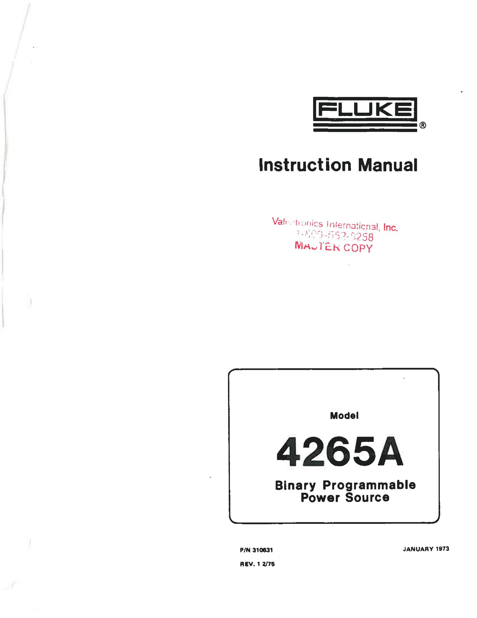 Fluke 4265A Welding System User Manual