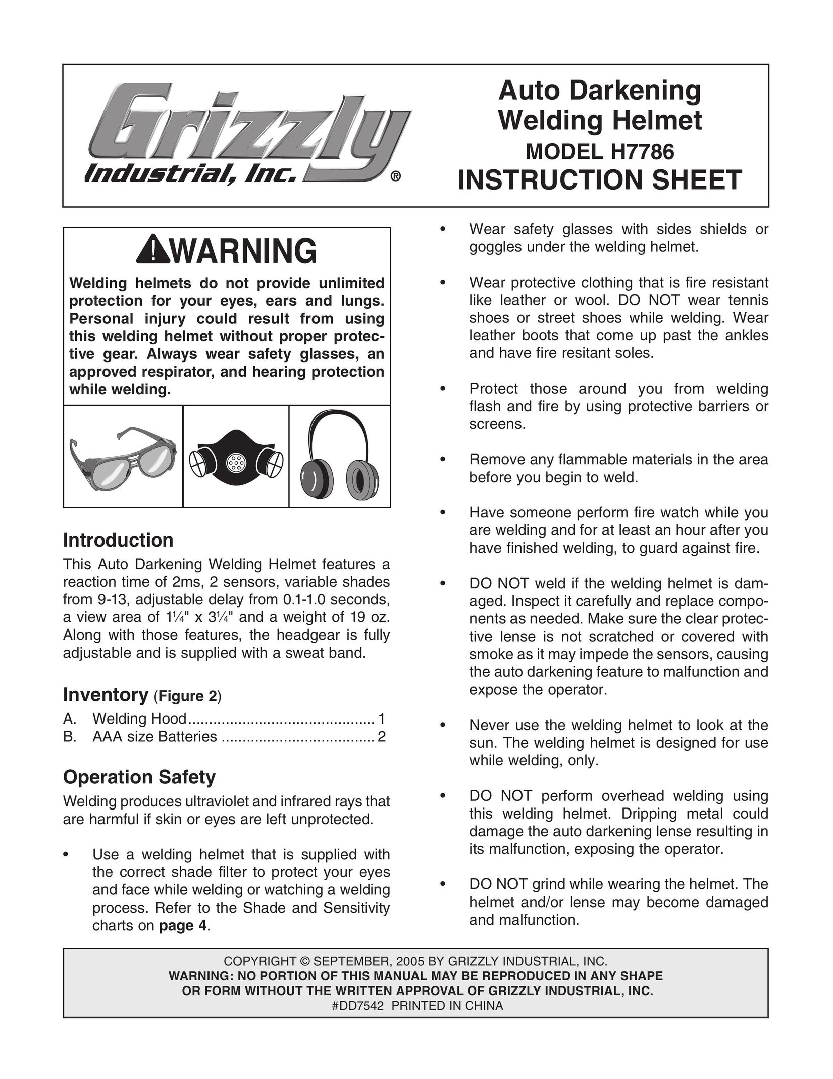 Grizzly DD7542 Welding System User Manual