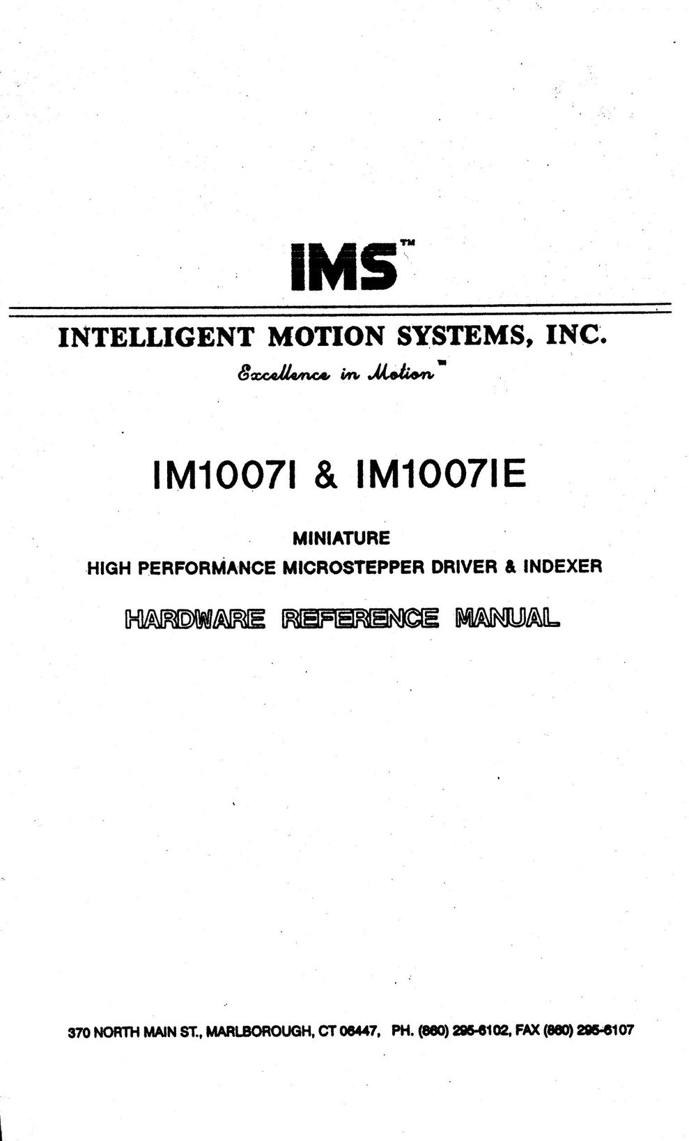 Intelligent Motion Systems IM1007 I/IE Welding System User Manual