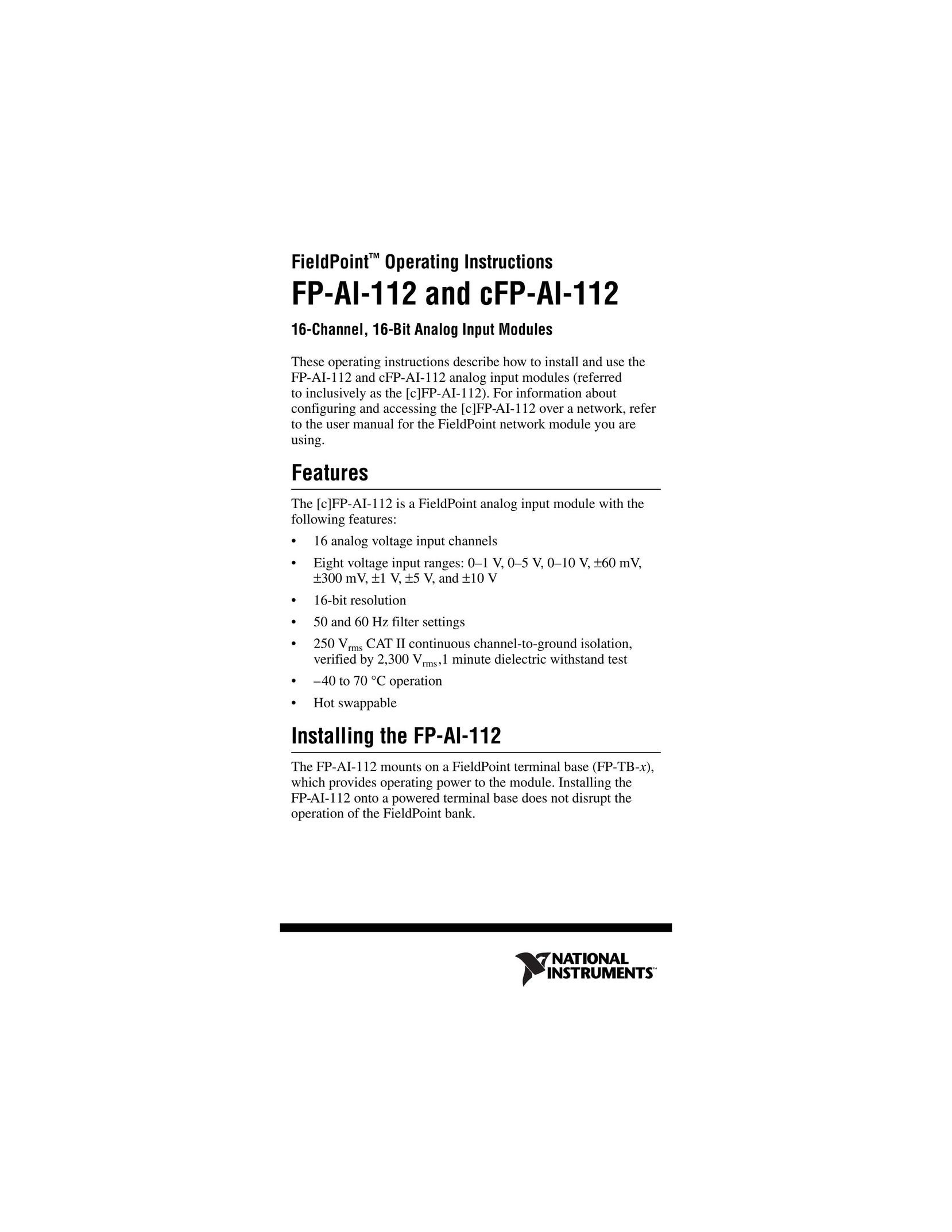 National Instruments FP-AI-112 Welding System User Manual