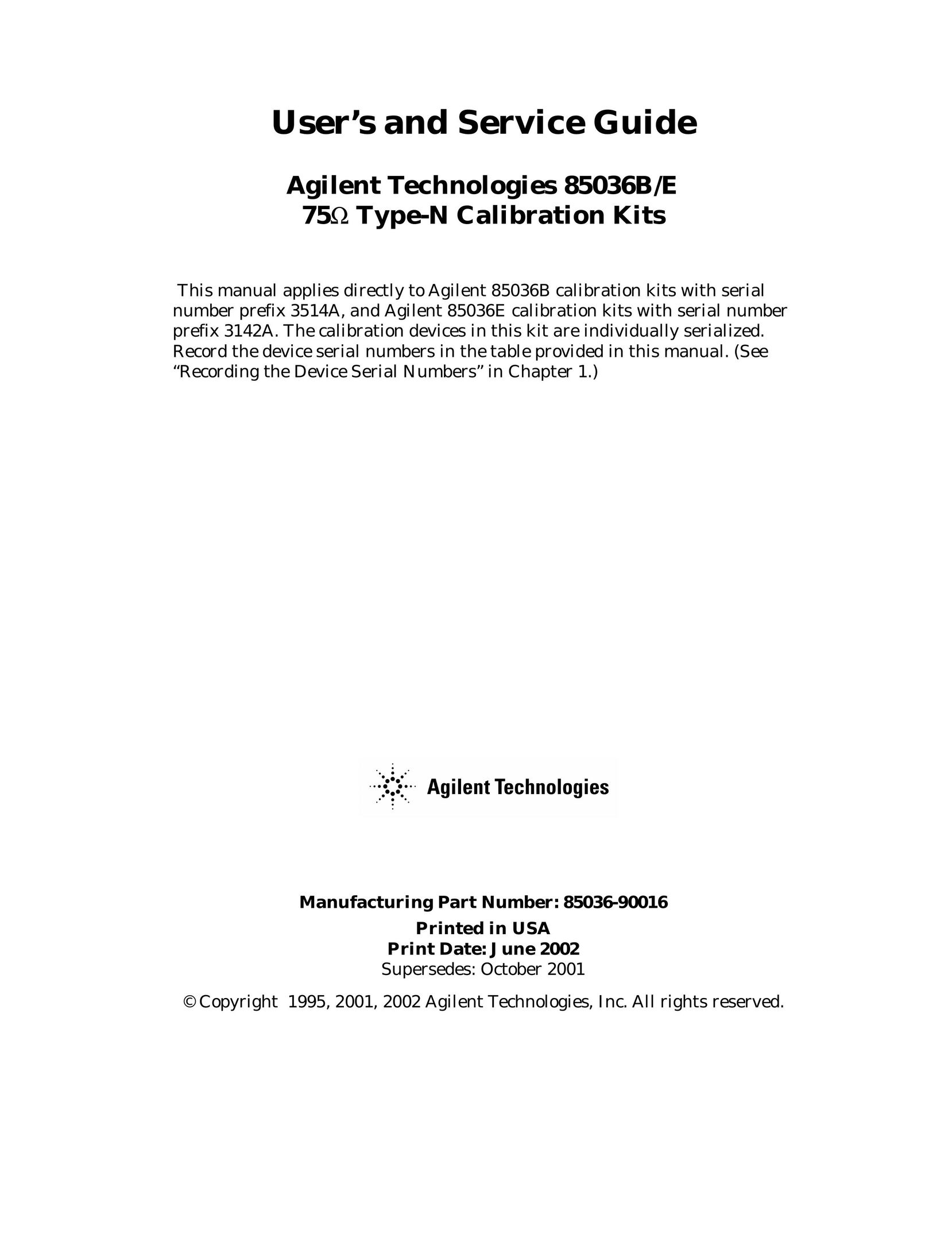 Agilent Technologies 85036B Work Light User Manual