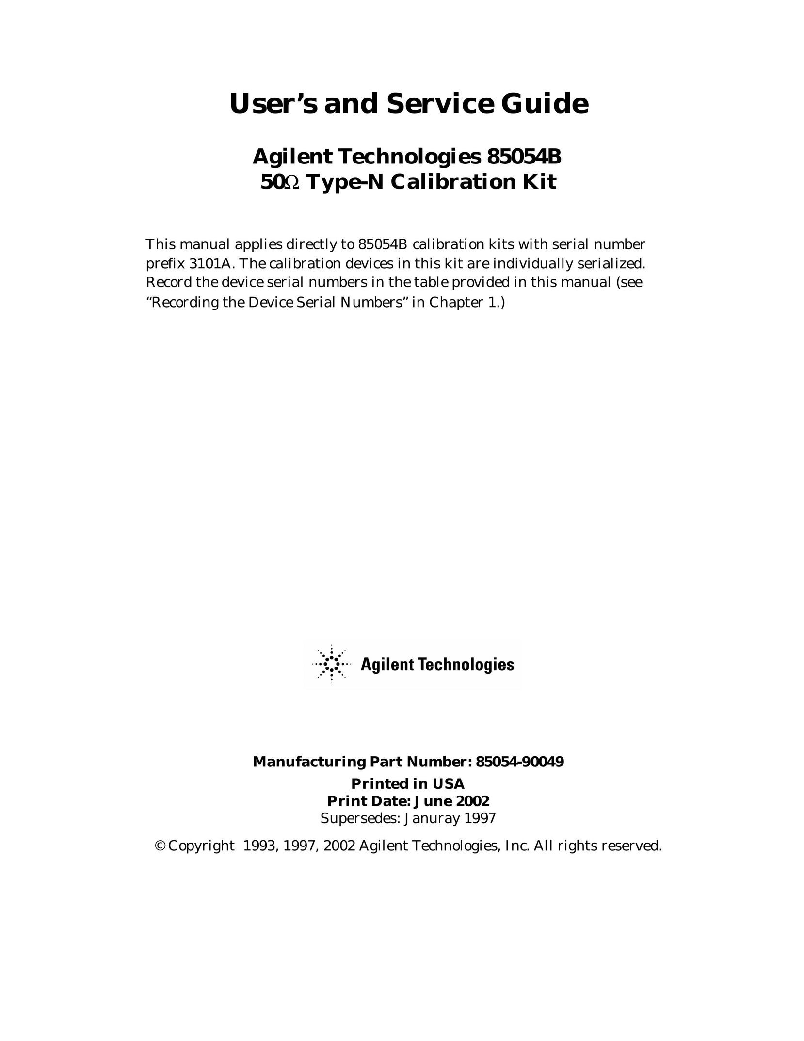 Agilent Technologies 85054-90049 Work Light User Manual