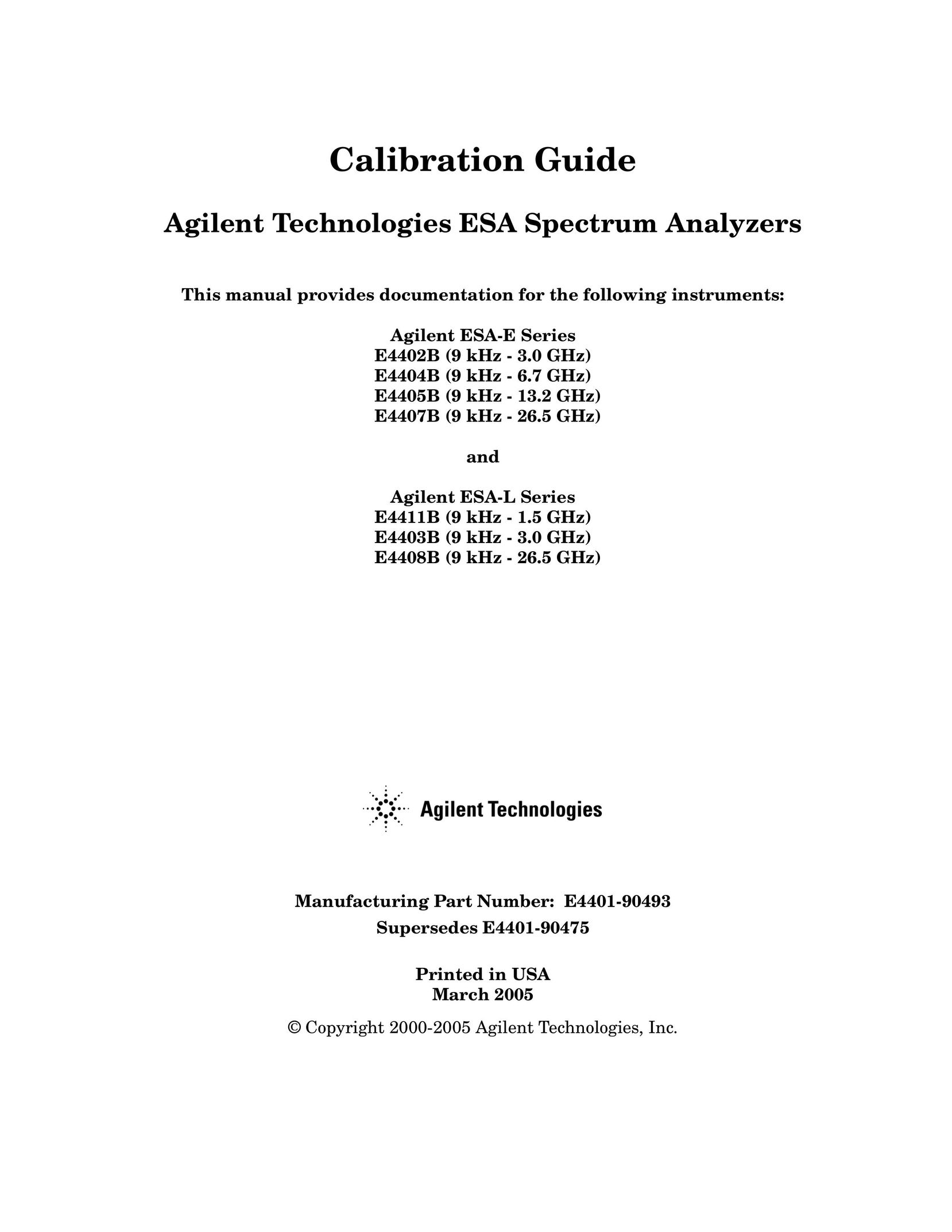 Agilent Technologies E1401-90493 Work Light User Manual