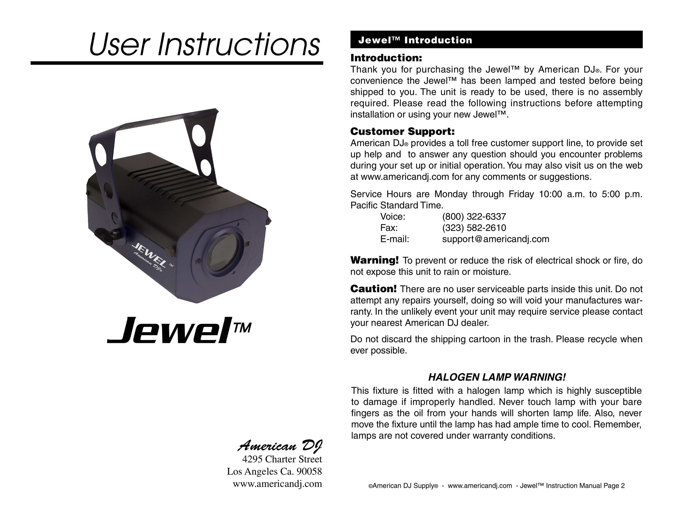 American DJ Jewel Work Light User Manual