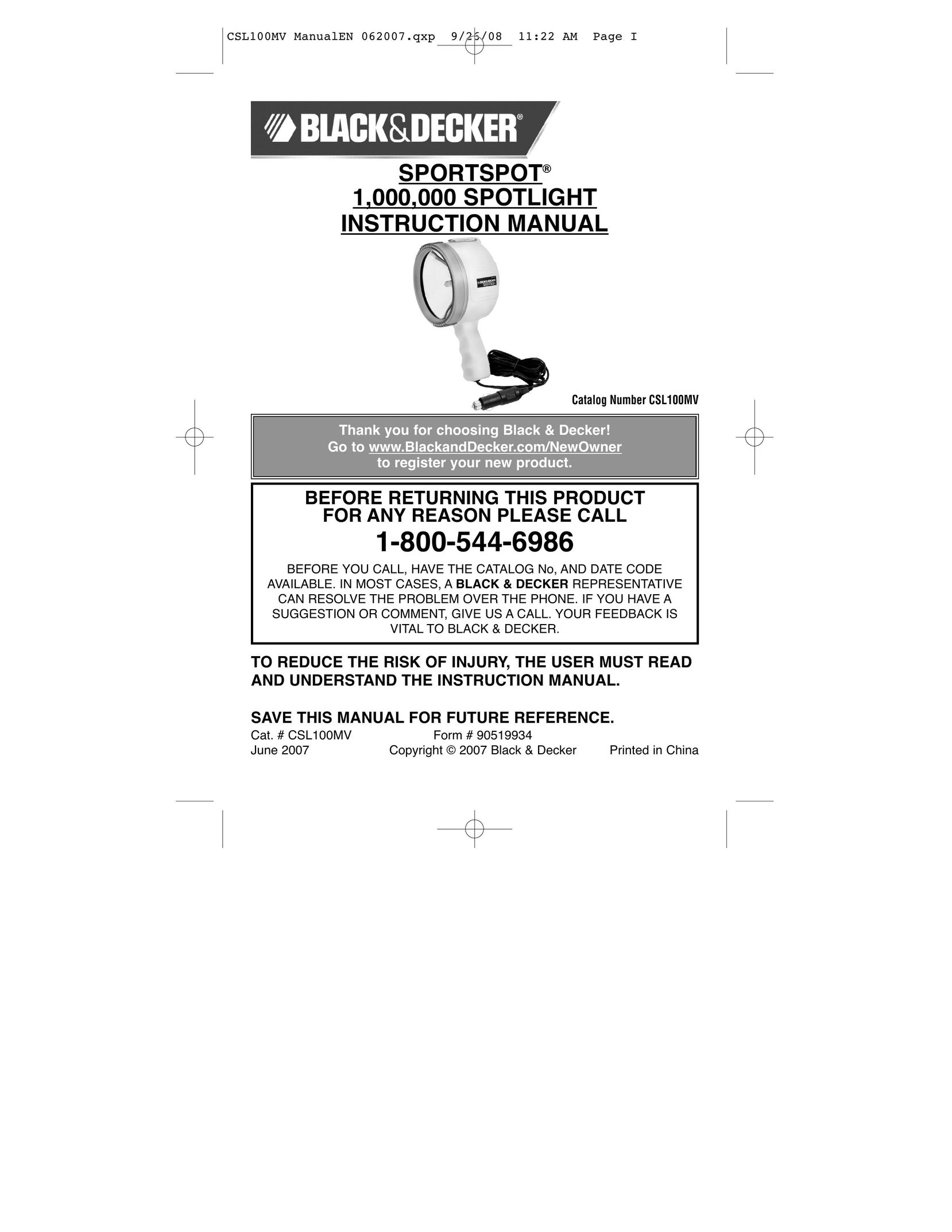 Black & Decker 1 Work Light User Manual