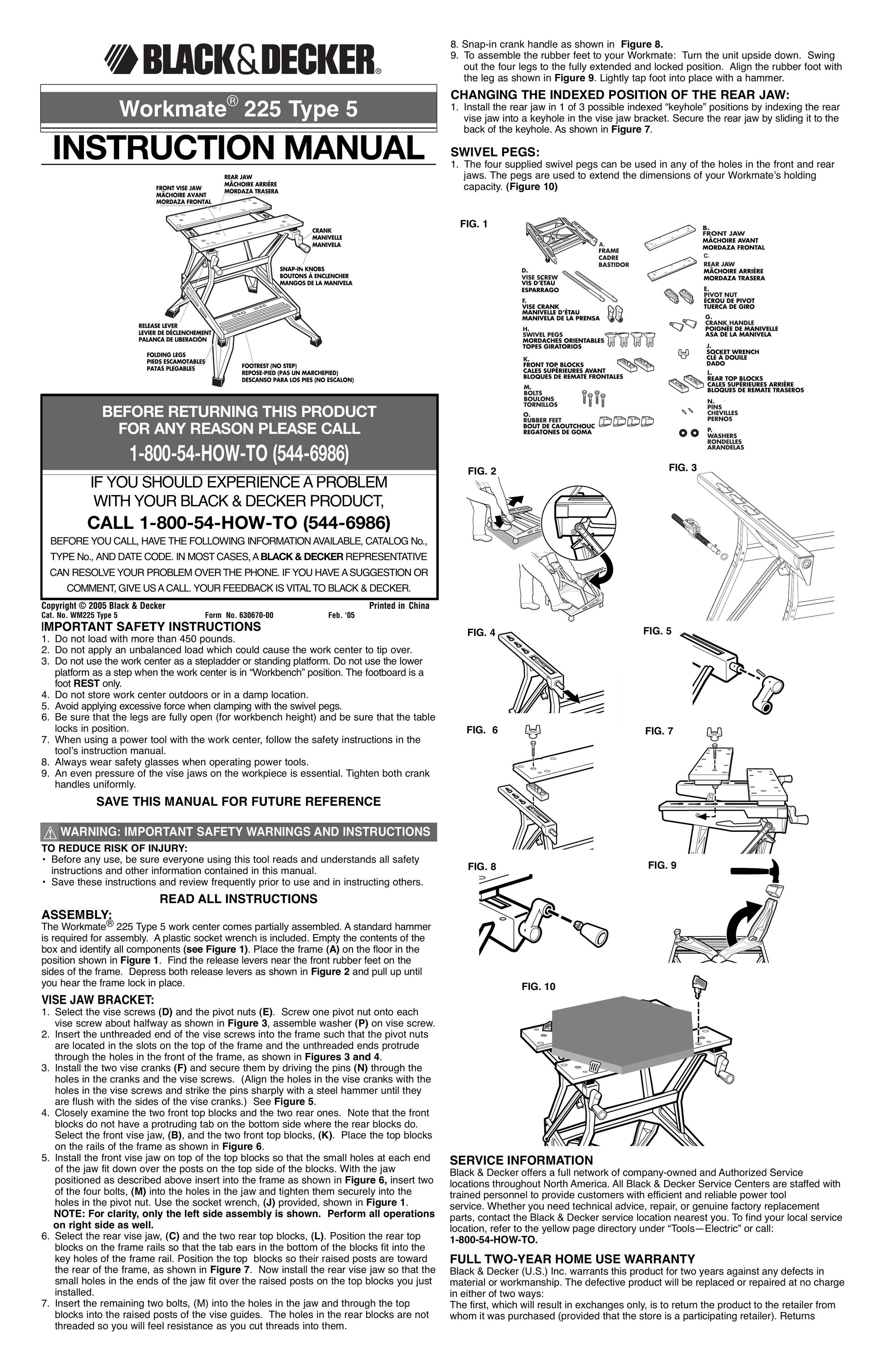 Black & Decker WM225 Type 5 Work Light User Manual