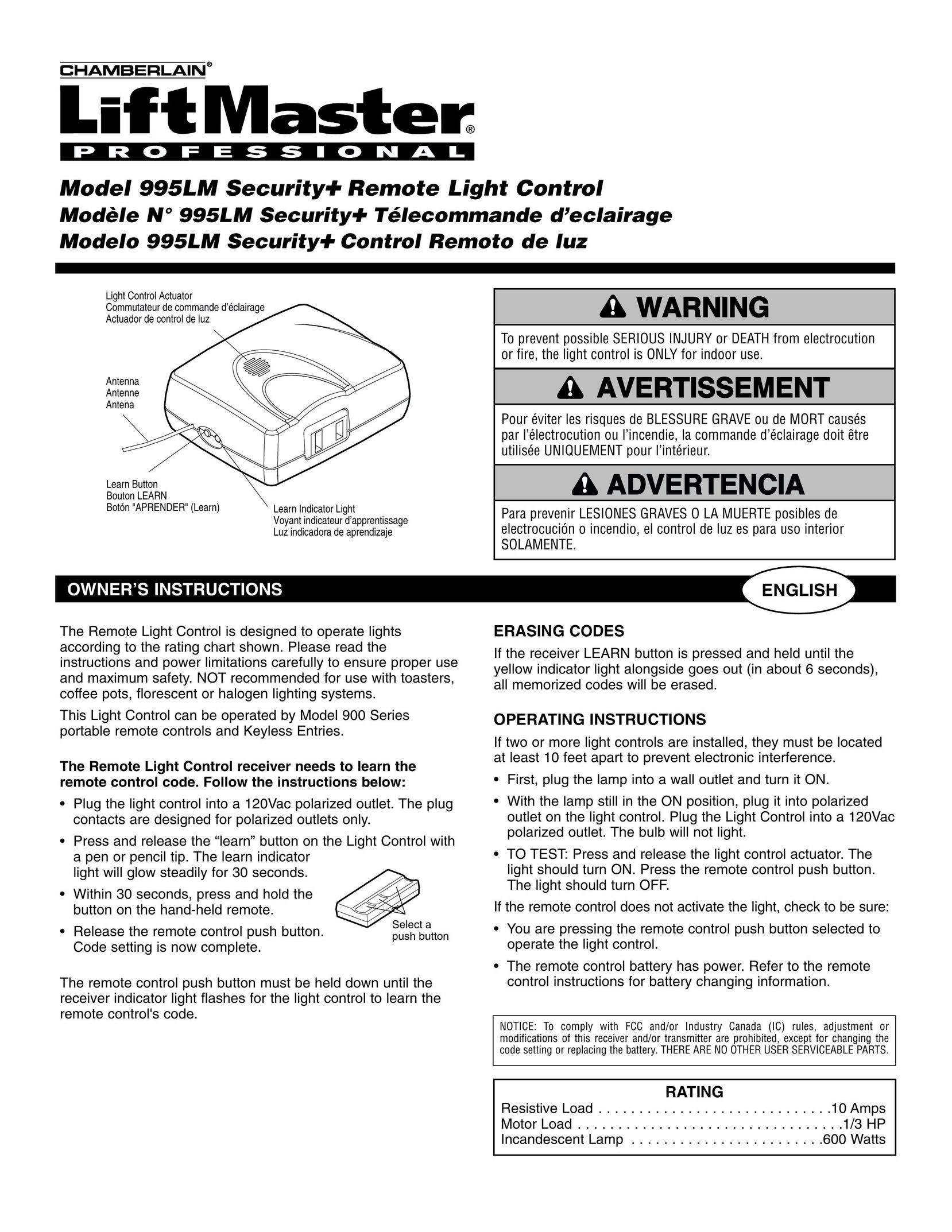 Chamberlain 995LM Work Light User Manual