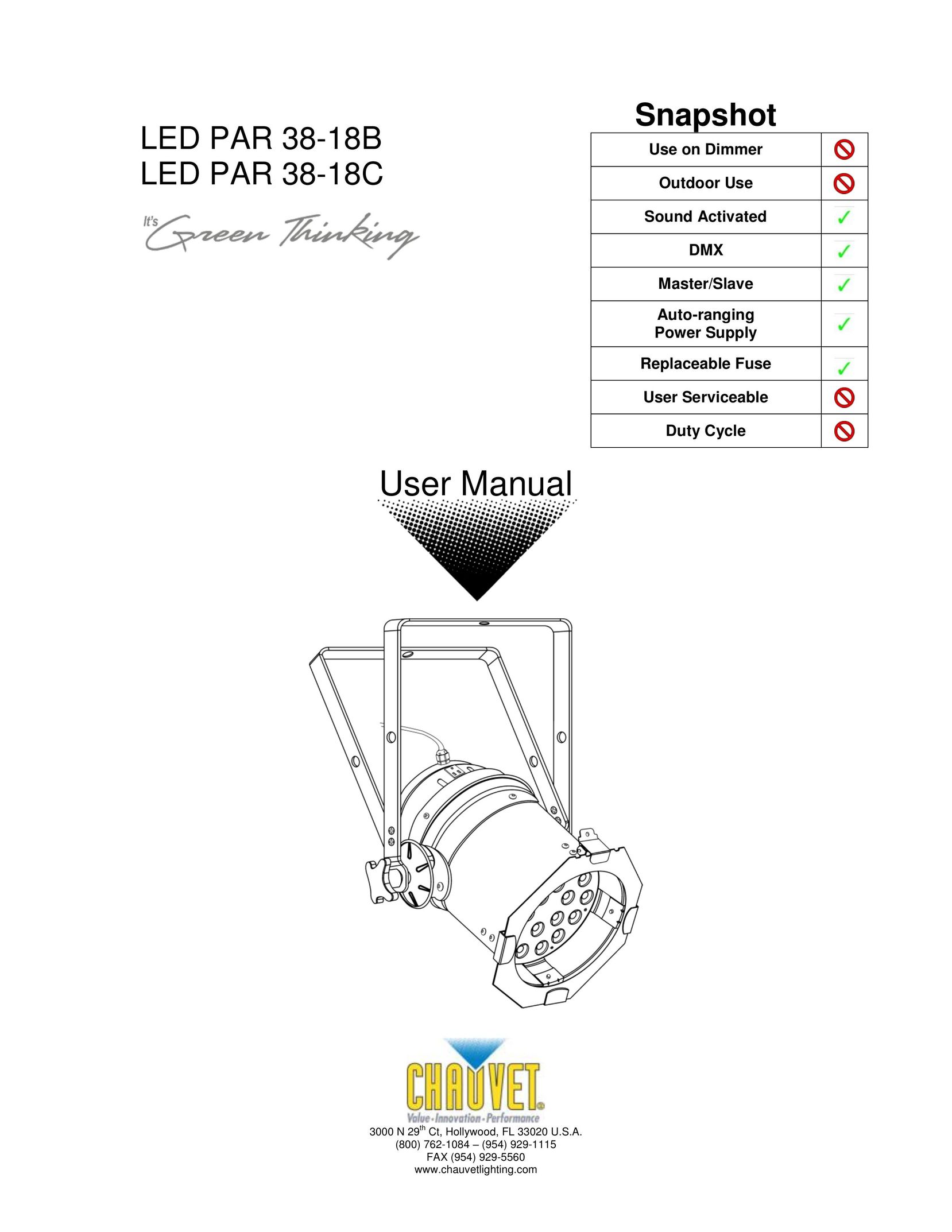 Chauvet LED PAR 38-18B Work Light User Manual