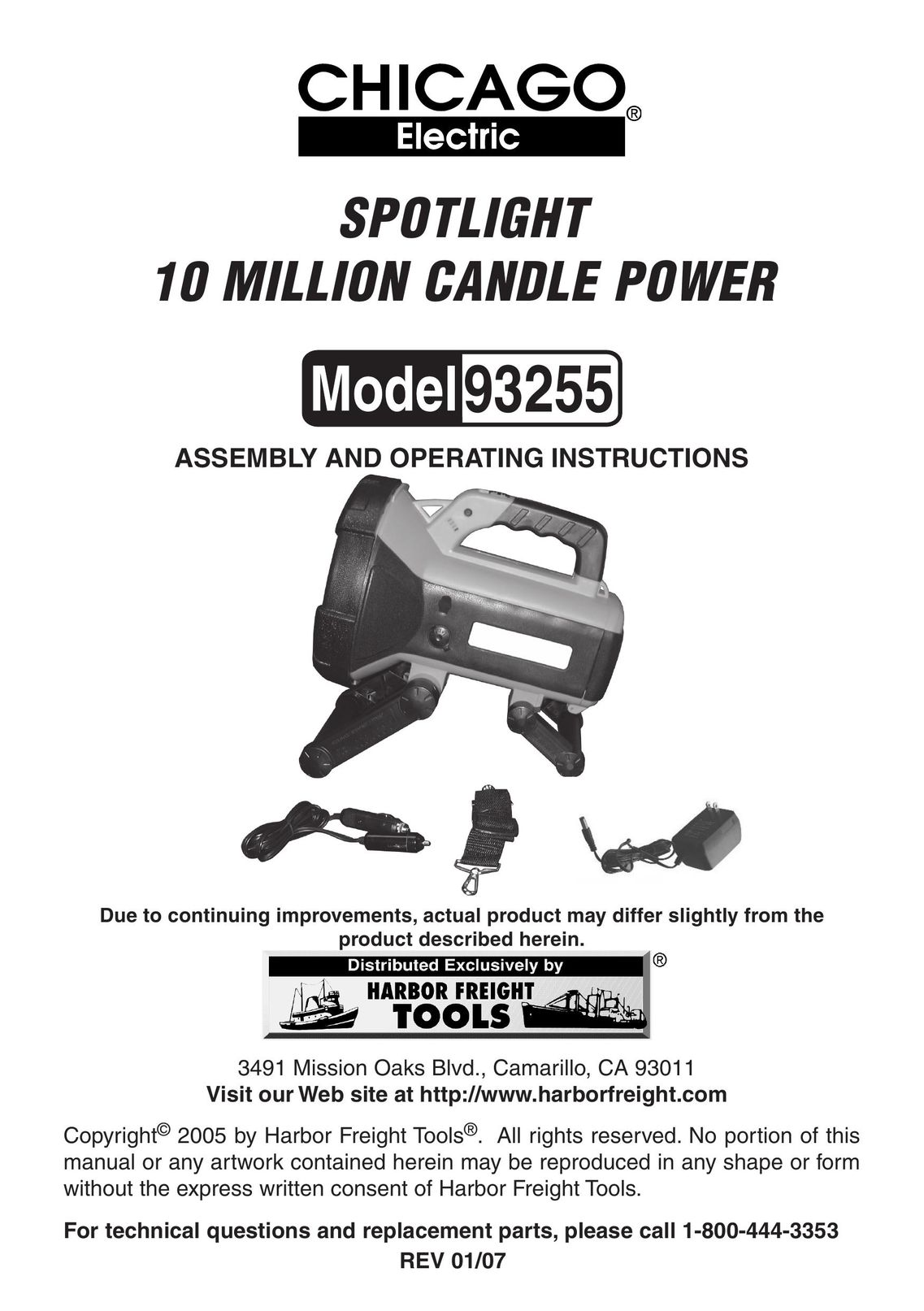Chicago Electric CA93011 Work Light User Manual