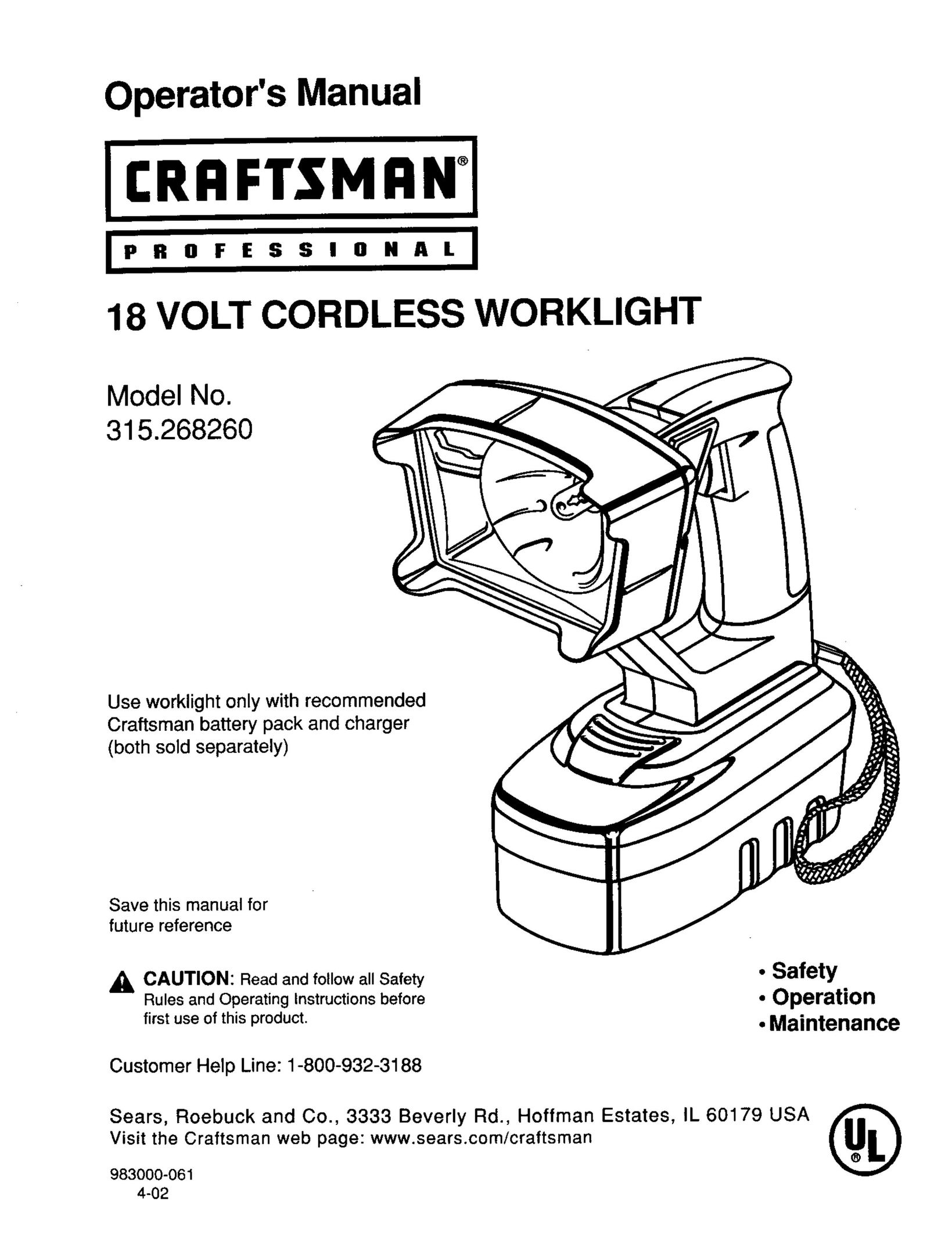 Craftsman 315.268260 Work Light User Manual