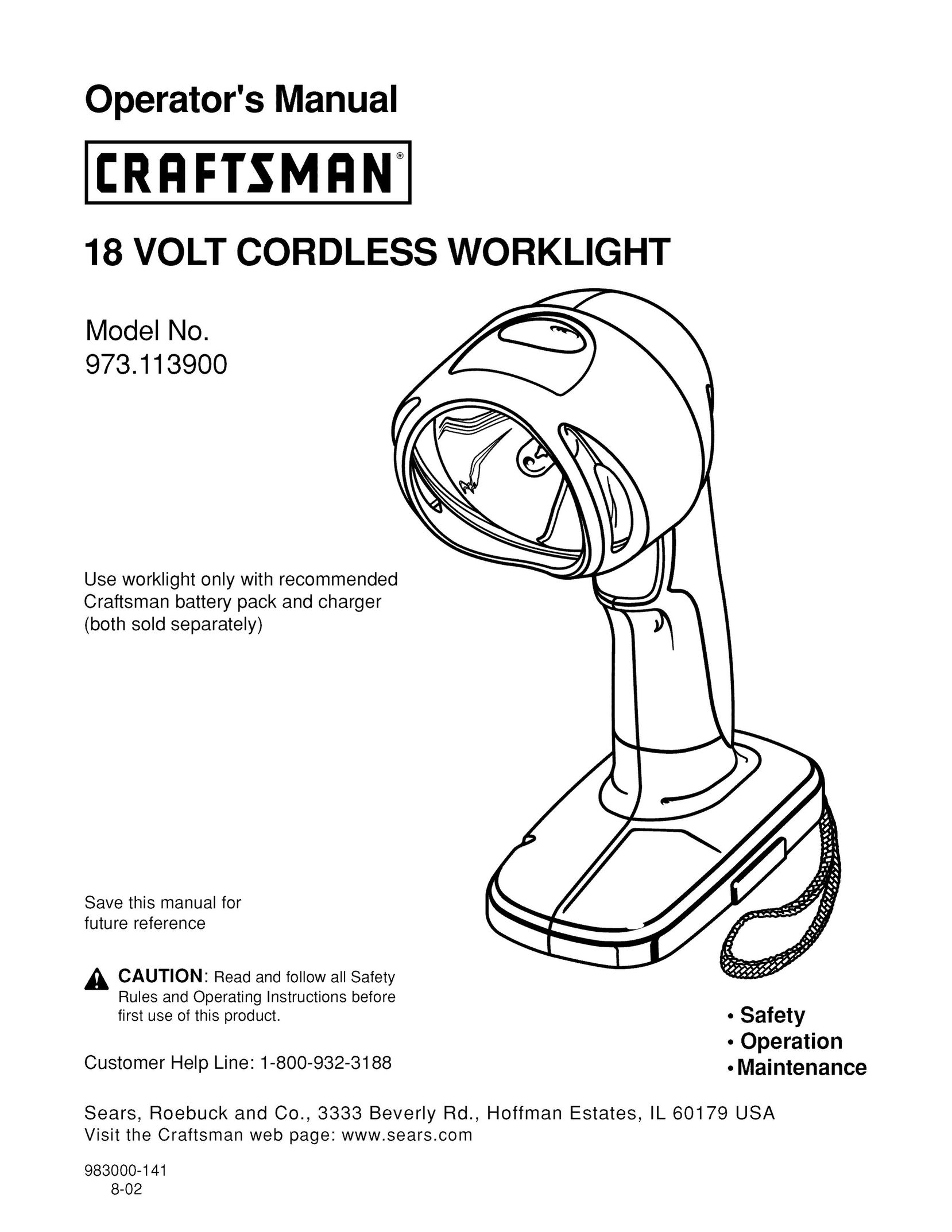 Craftsman 973.113900 Work Light User Manual