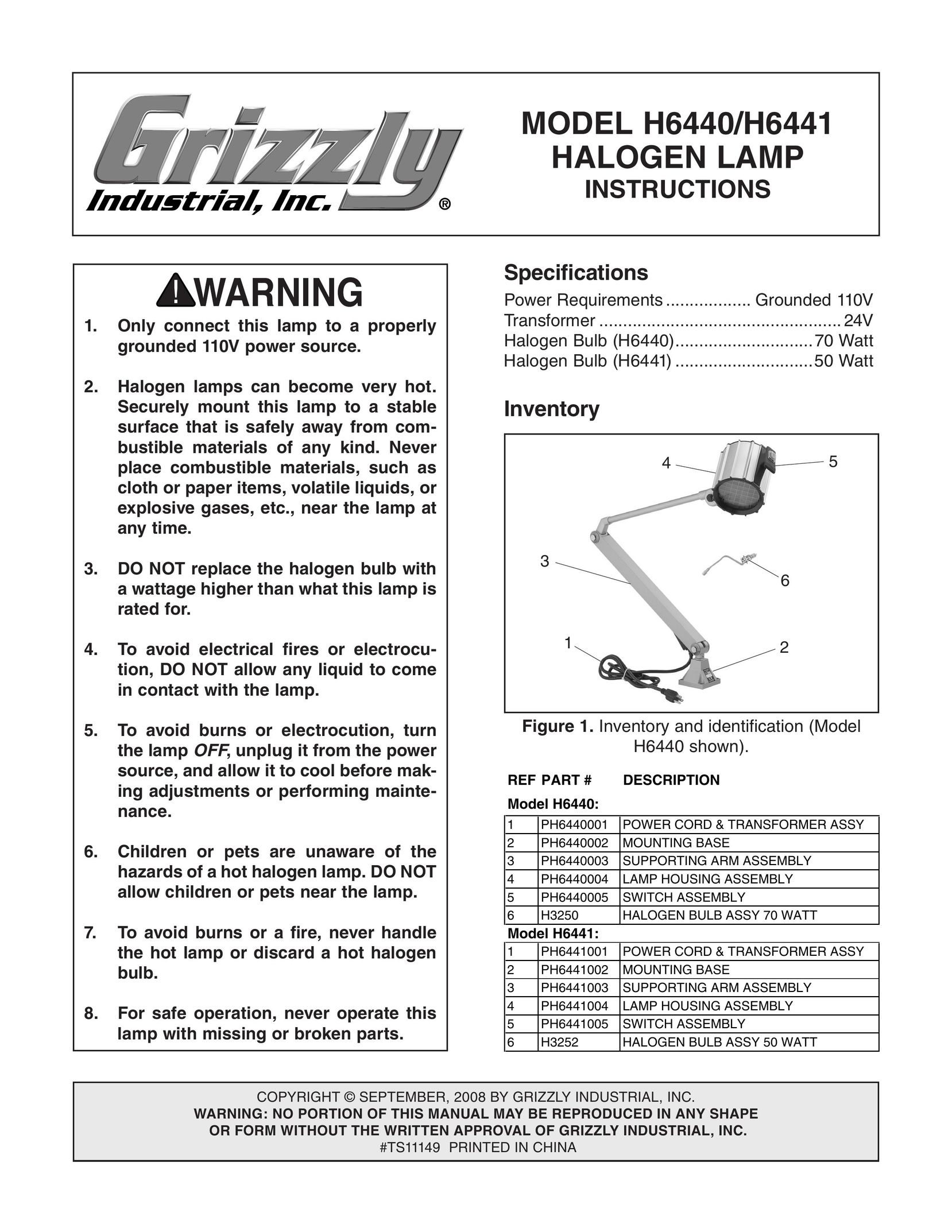 Grizzly H6440 Work Light User Manual
