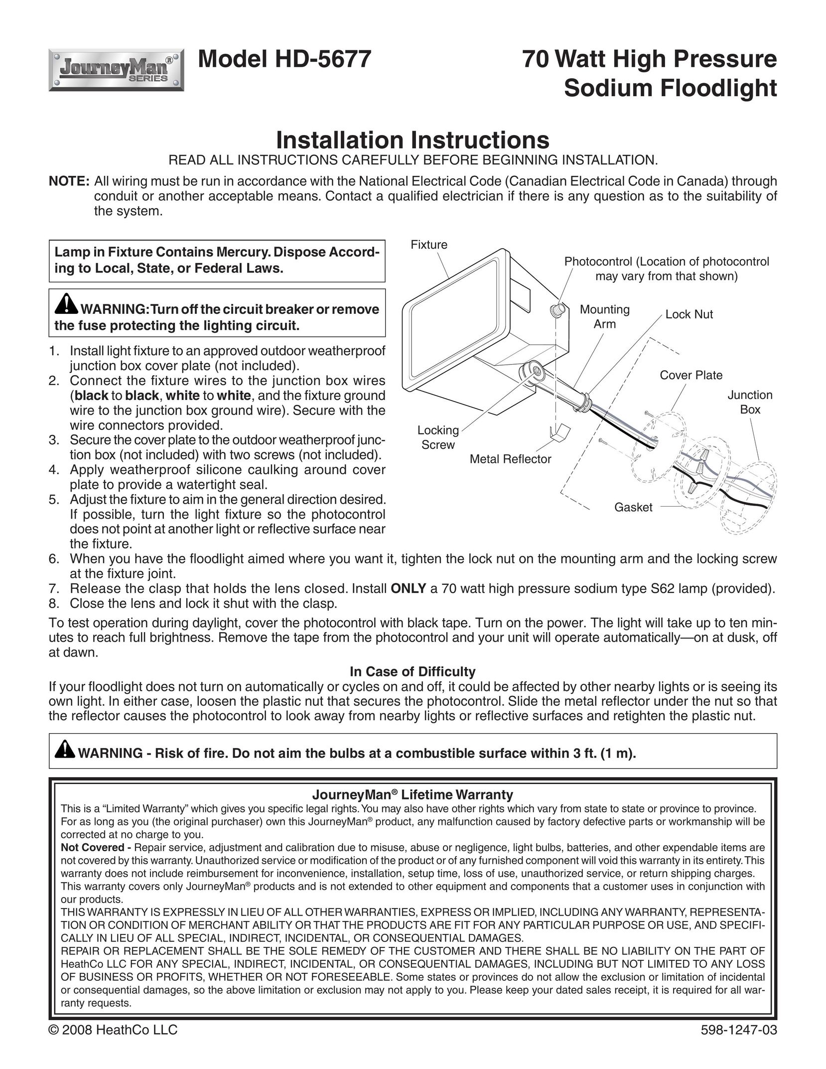 Heath Zenith HD-5677 Work Light User Manual