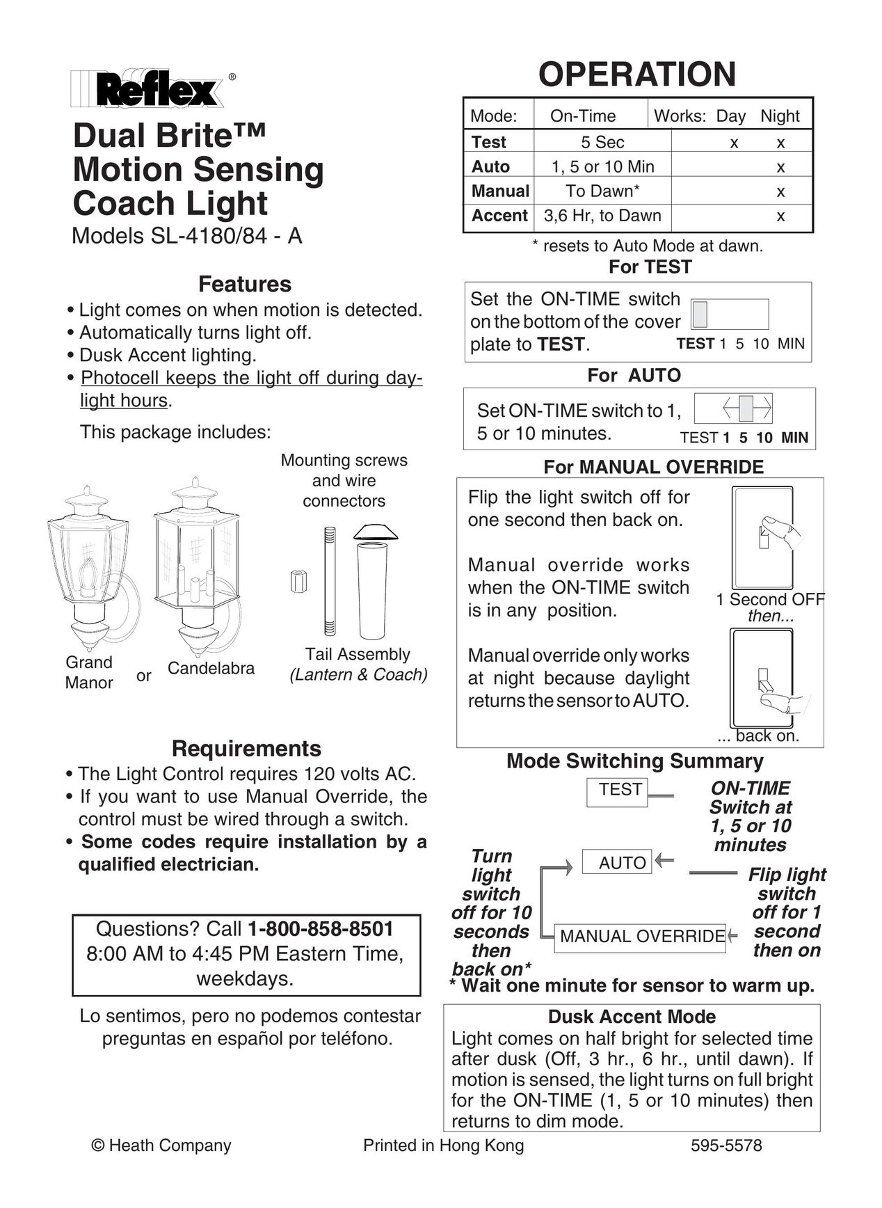 Heath Zenith SL-4180/84 - A Work Light User Manual