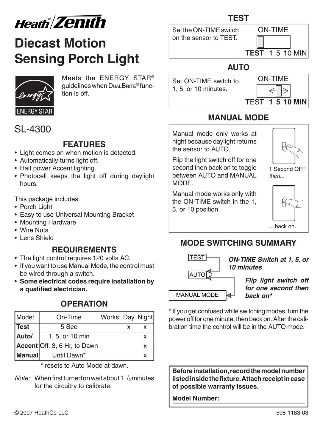 Heath Zenith SL-4300 Work Light User Manual