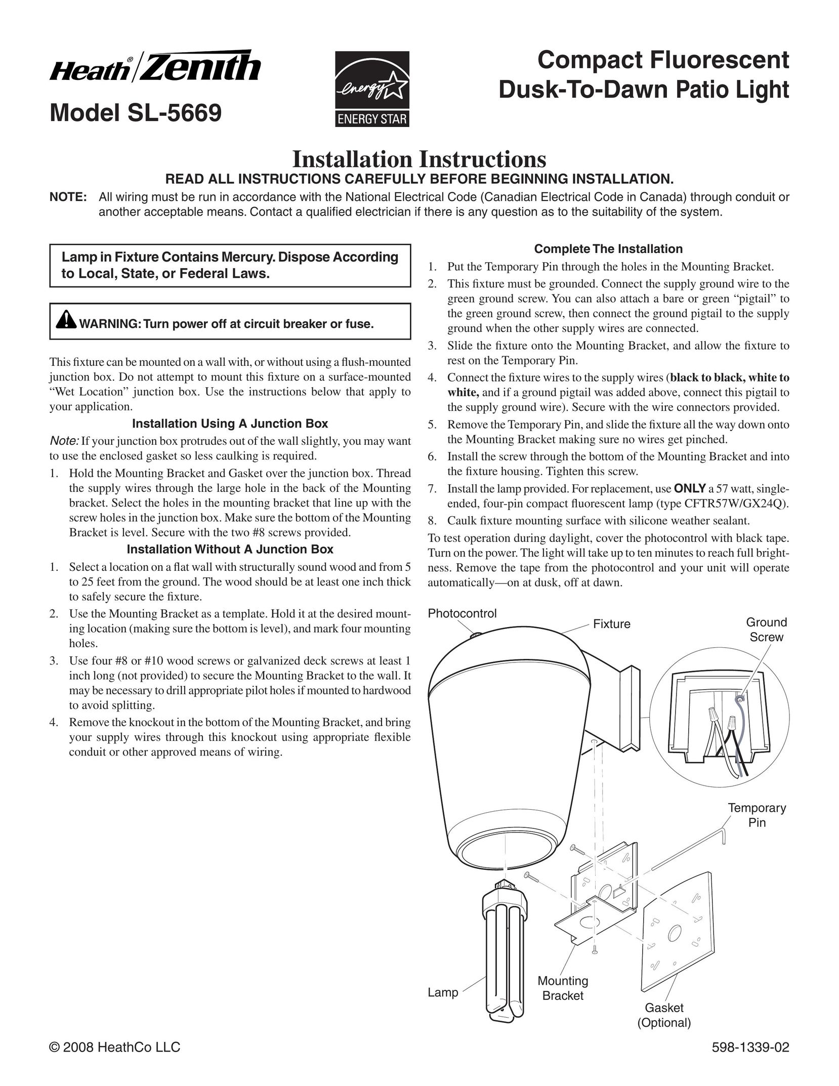 Heath Zenith SL-5669 Work Light User Manual