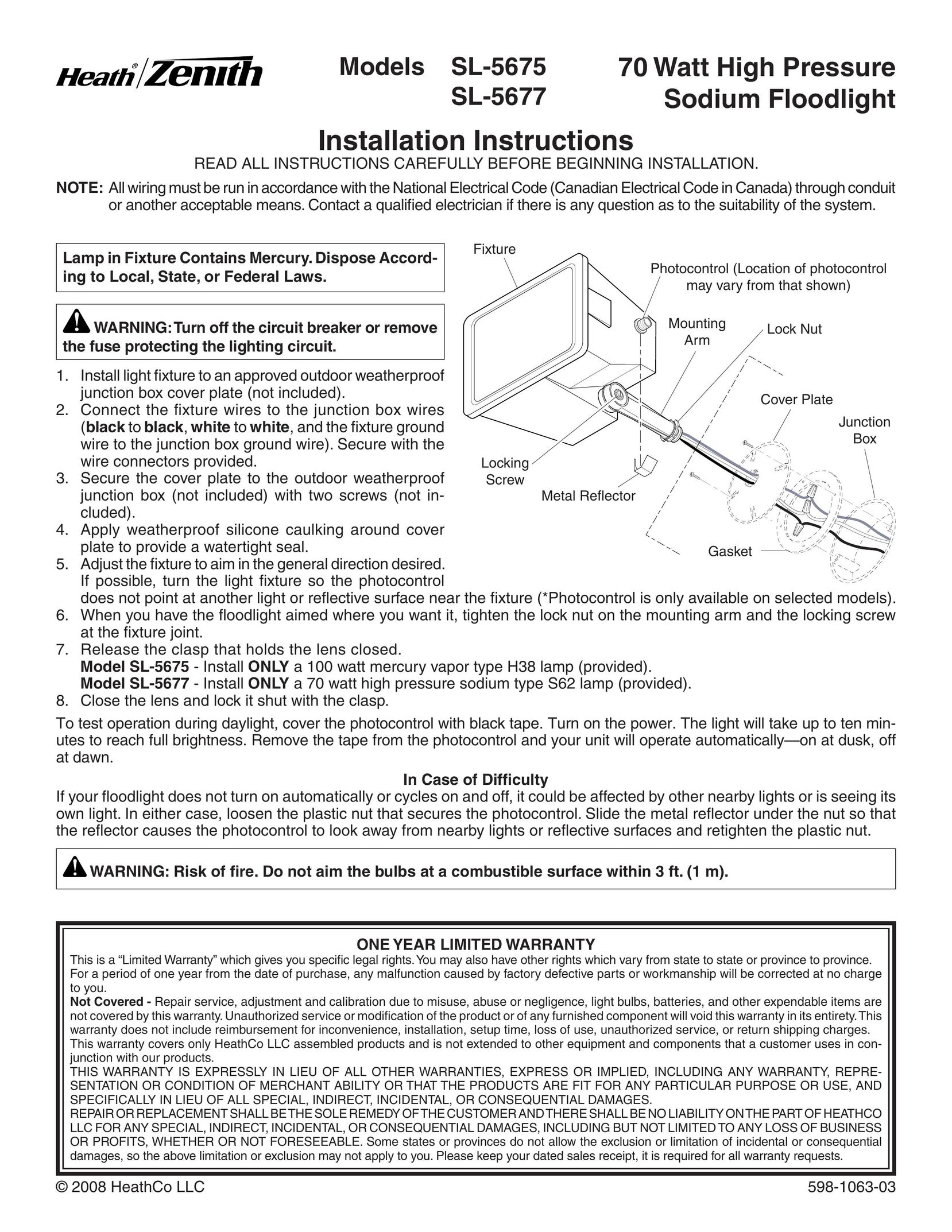 Heath Zenith SL-5675 Work Light User Manual