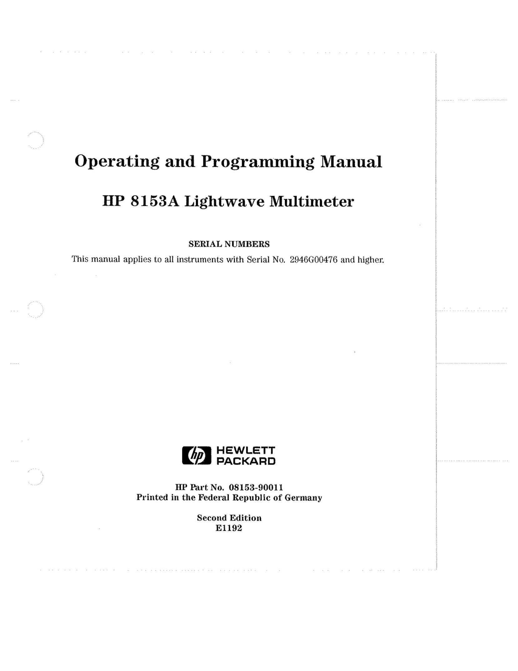 HP (Hewlett-Packard) 8153A Work Light User Manual