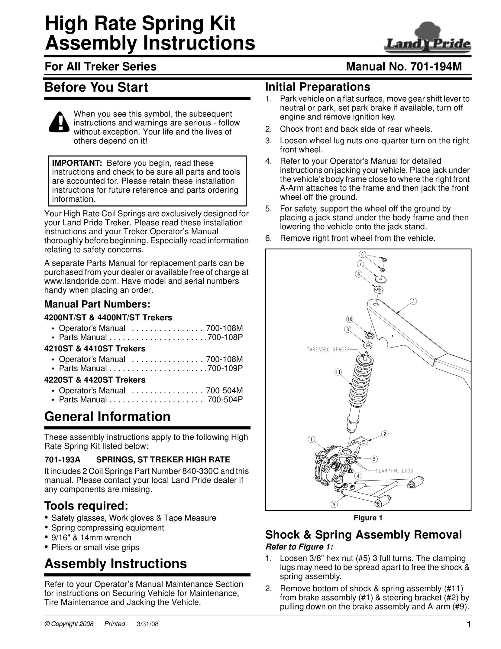 Land Pride 4200NT Work Light User Manual
