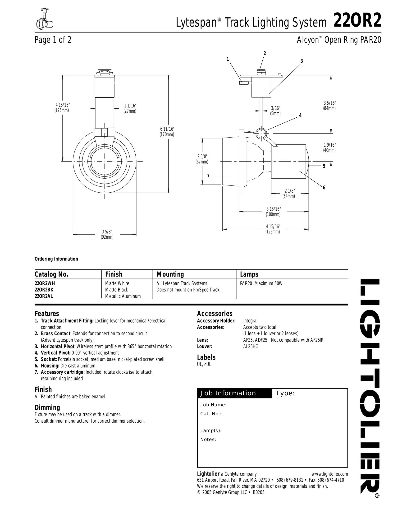 Lightolier 22OR2 Work Light User Manual
