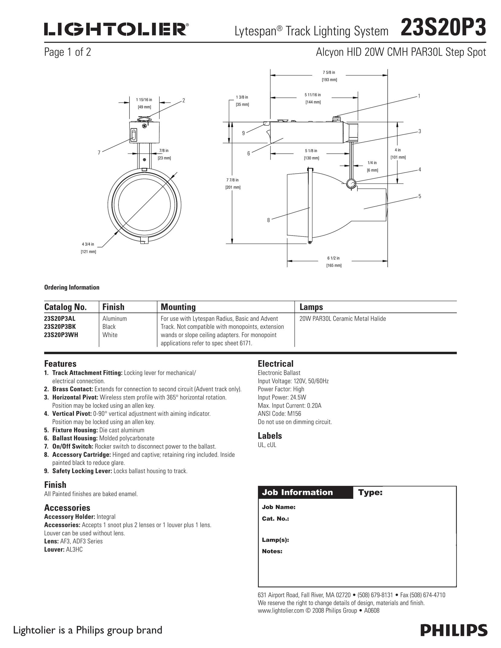 Lightolier 23S20P3 Work Light User Manual