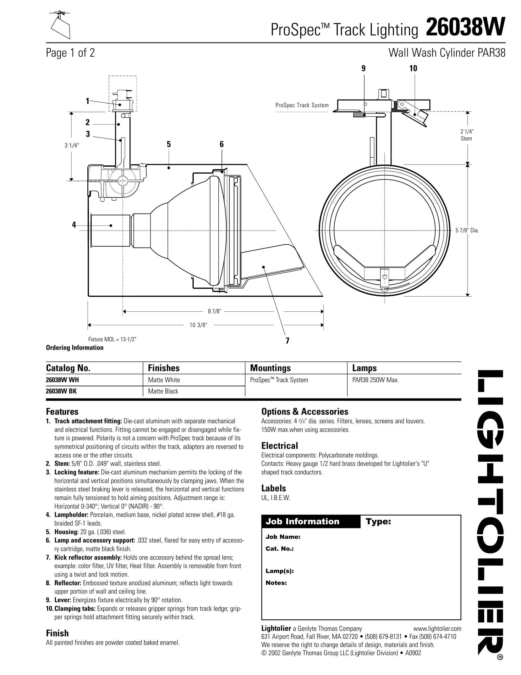 Lightolier 26038W Work Light User Manual