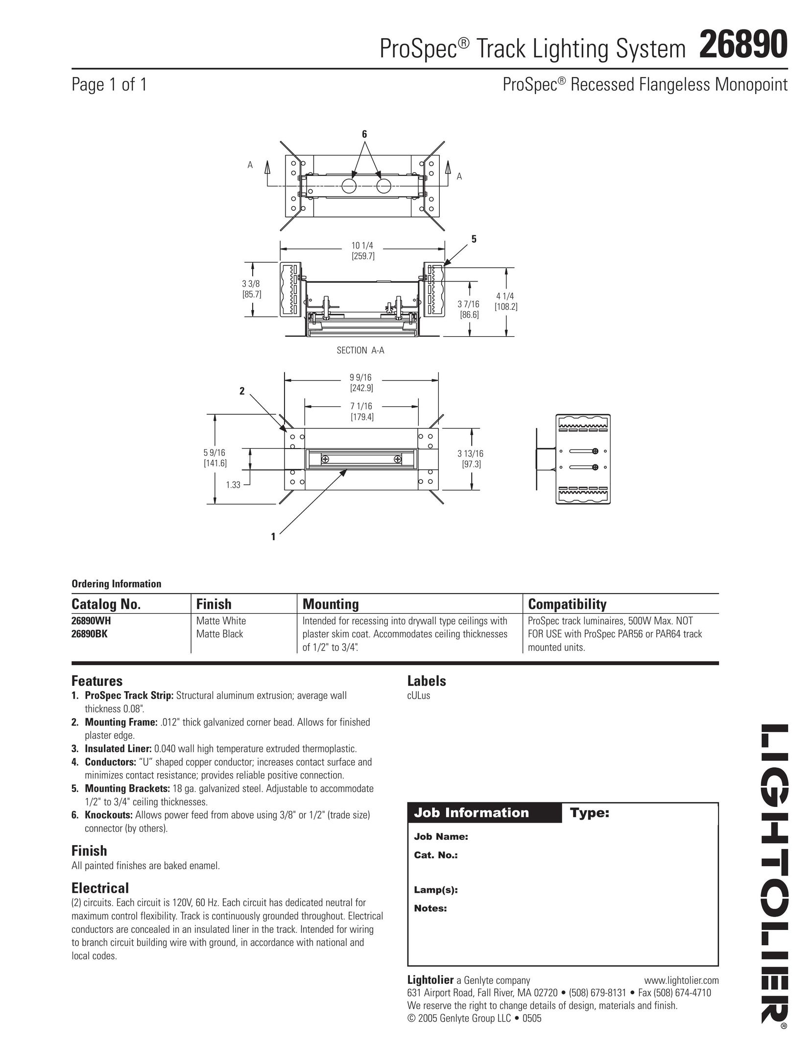 Lightolier 26890 Work Light User Manual